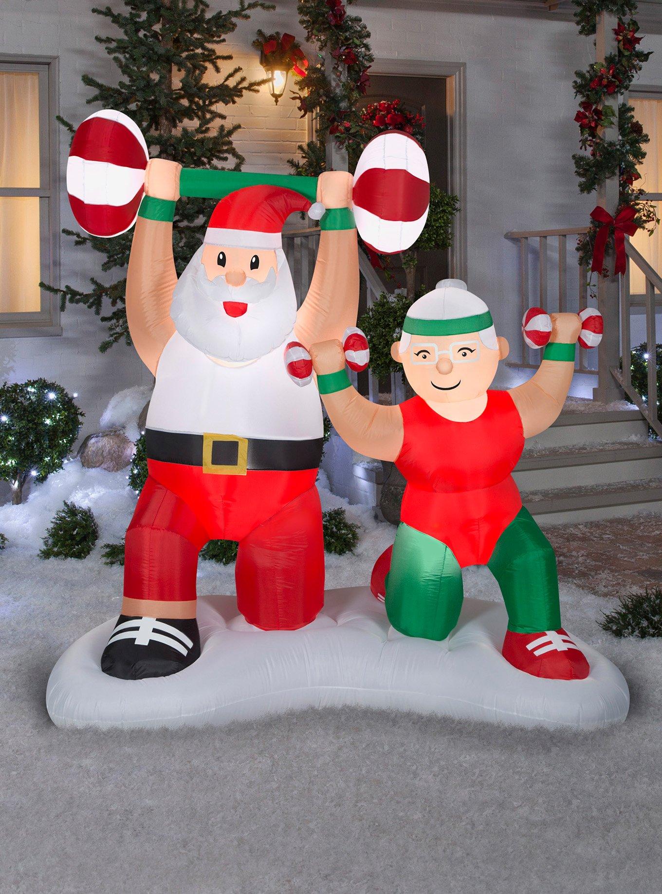 Santa and Mrs. Claus Workout Scene Airblown, , hi-res