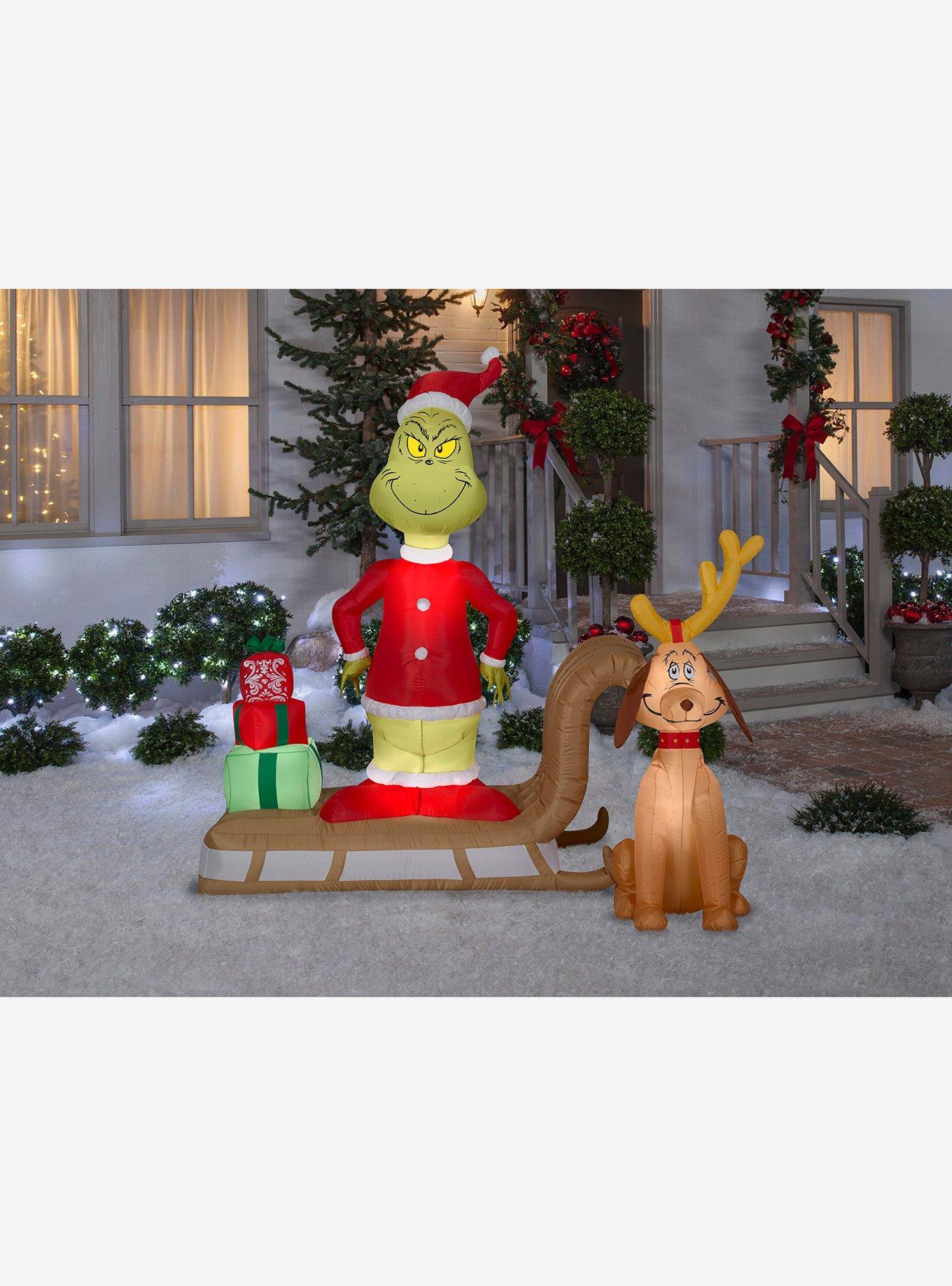 The Grinch and Max Sled Gift Stack Airblown