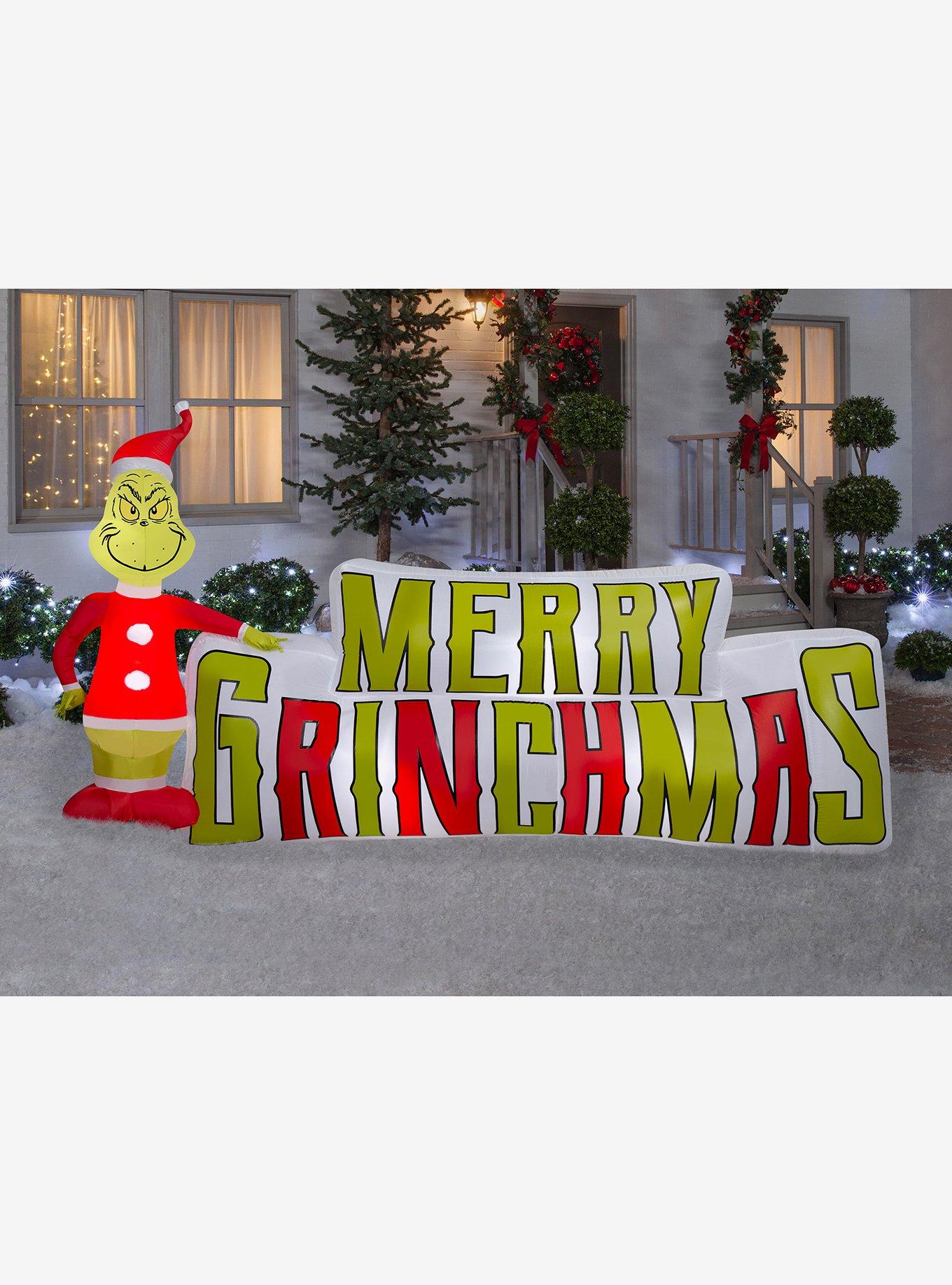 The Grinch with Merry Grinchmas Sign Airblown, , hi-res