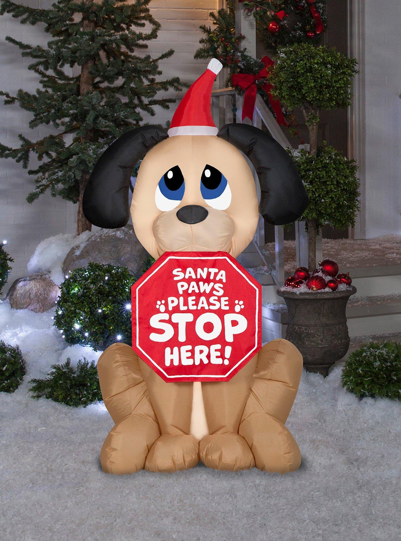 Dog with Santa Paws Sign Airblown