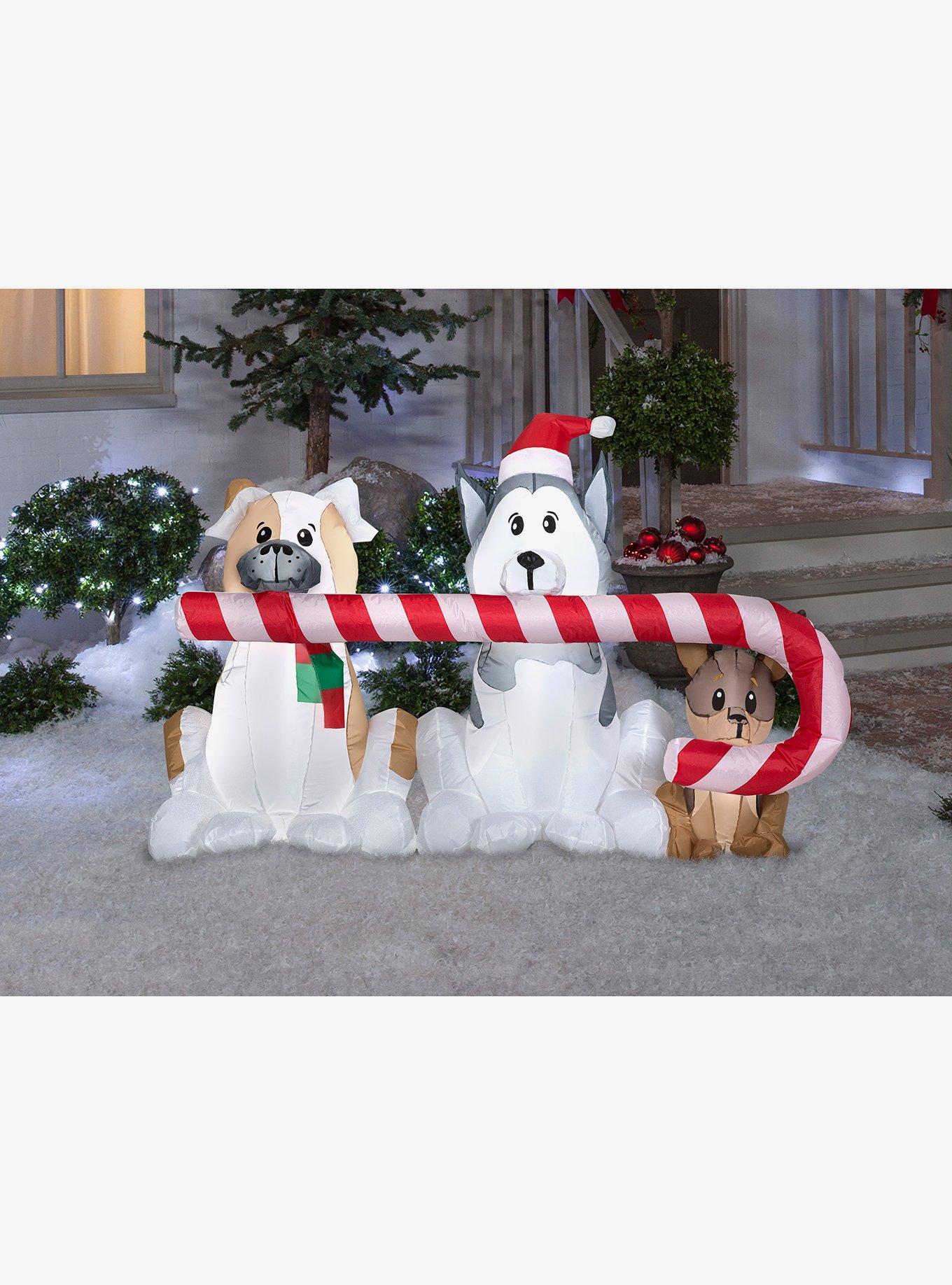 Puppies with Big Candy Cane Airblown, , hi-res