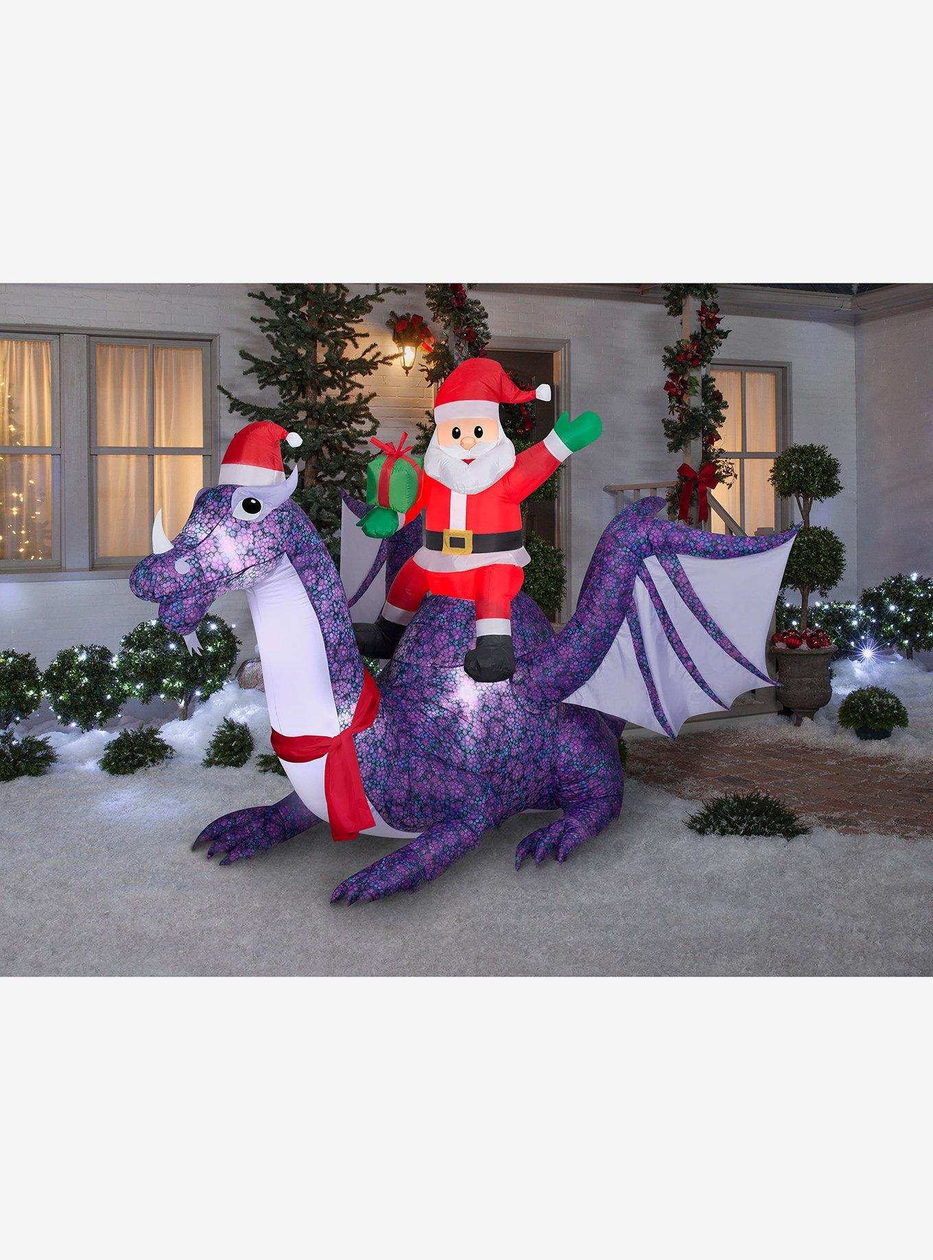 Santa Riding Dragon Animated Airblown Christmas, , hi-res
