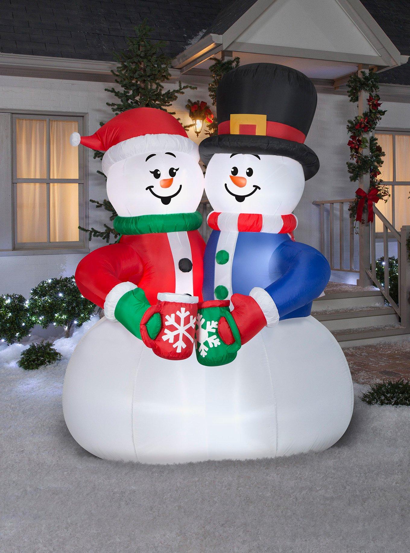 Snow Couple Cocoa Cheers Scene Animated Airblown, , hi-res