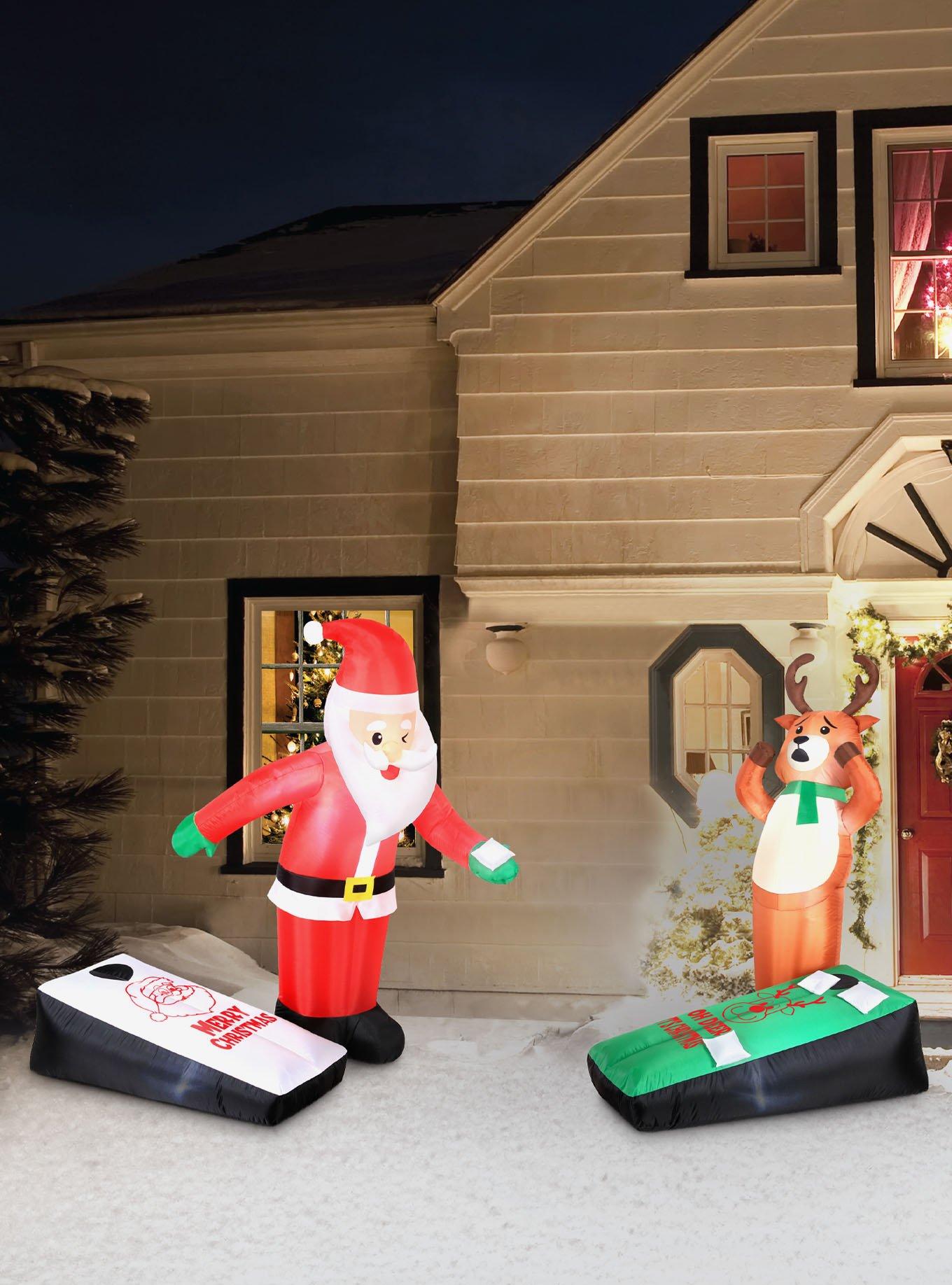 Santa and Reindeer Playing Cornhole Airflowz Inflatable