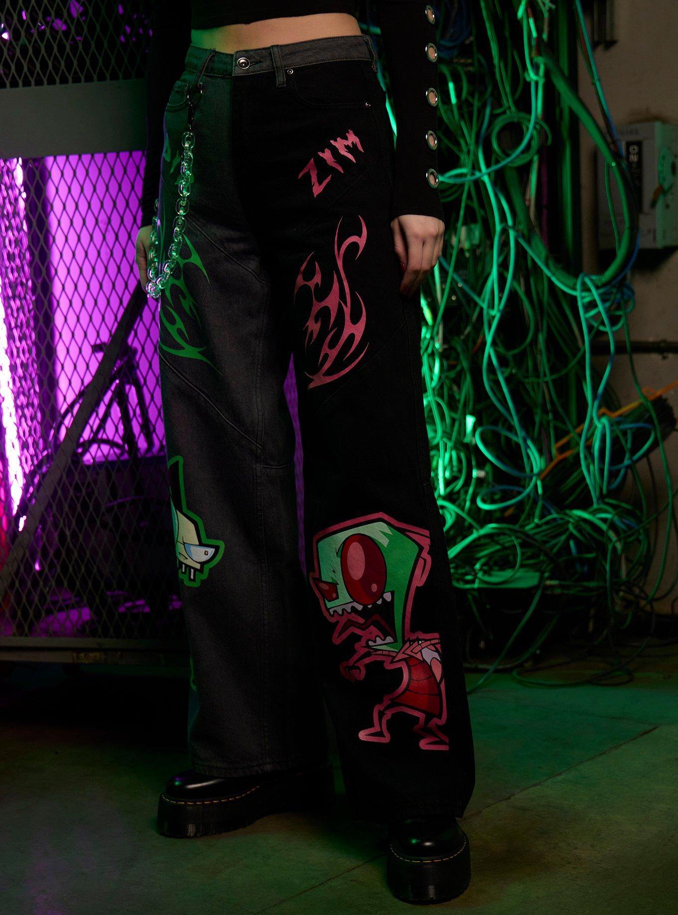 Invader Zim Dib & Zim Split Wide Leg Denim Pants, MULTI, alternate