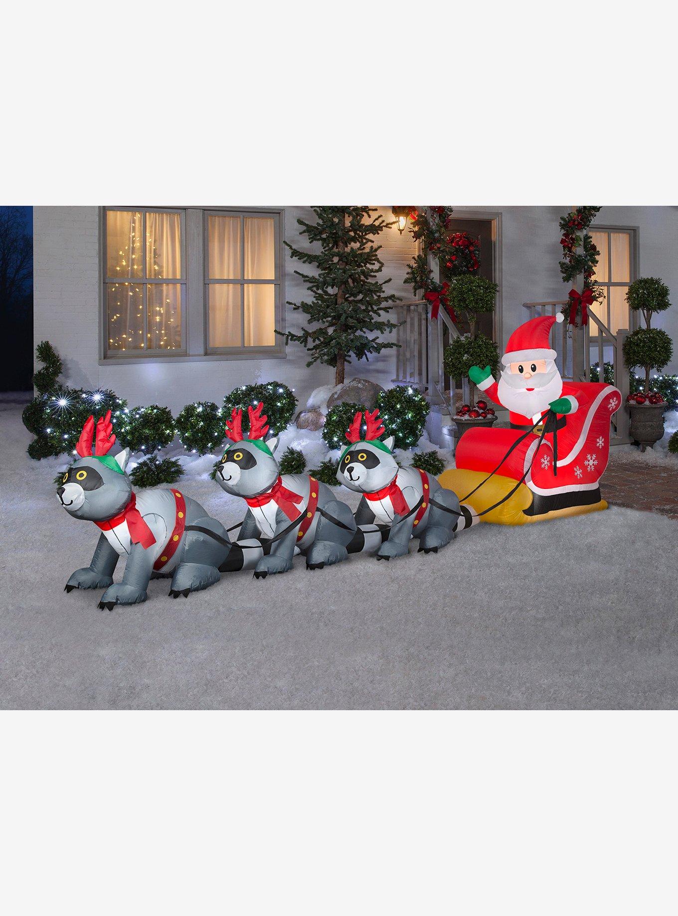 Santa's Sleigh with Raccoons Airblown, , alternate