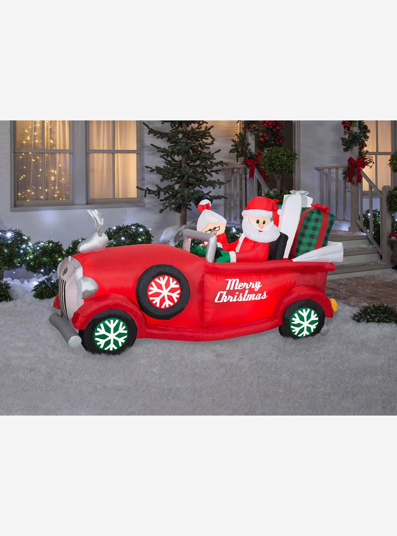 Santa and Mrs. Claus in Red Car Animated Airblown, , hi-res