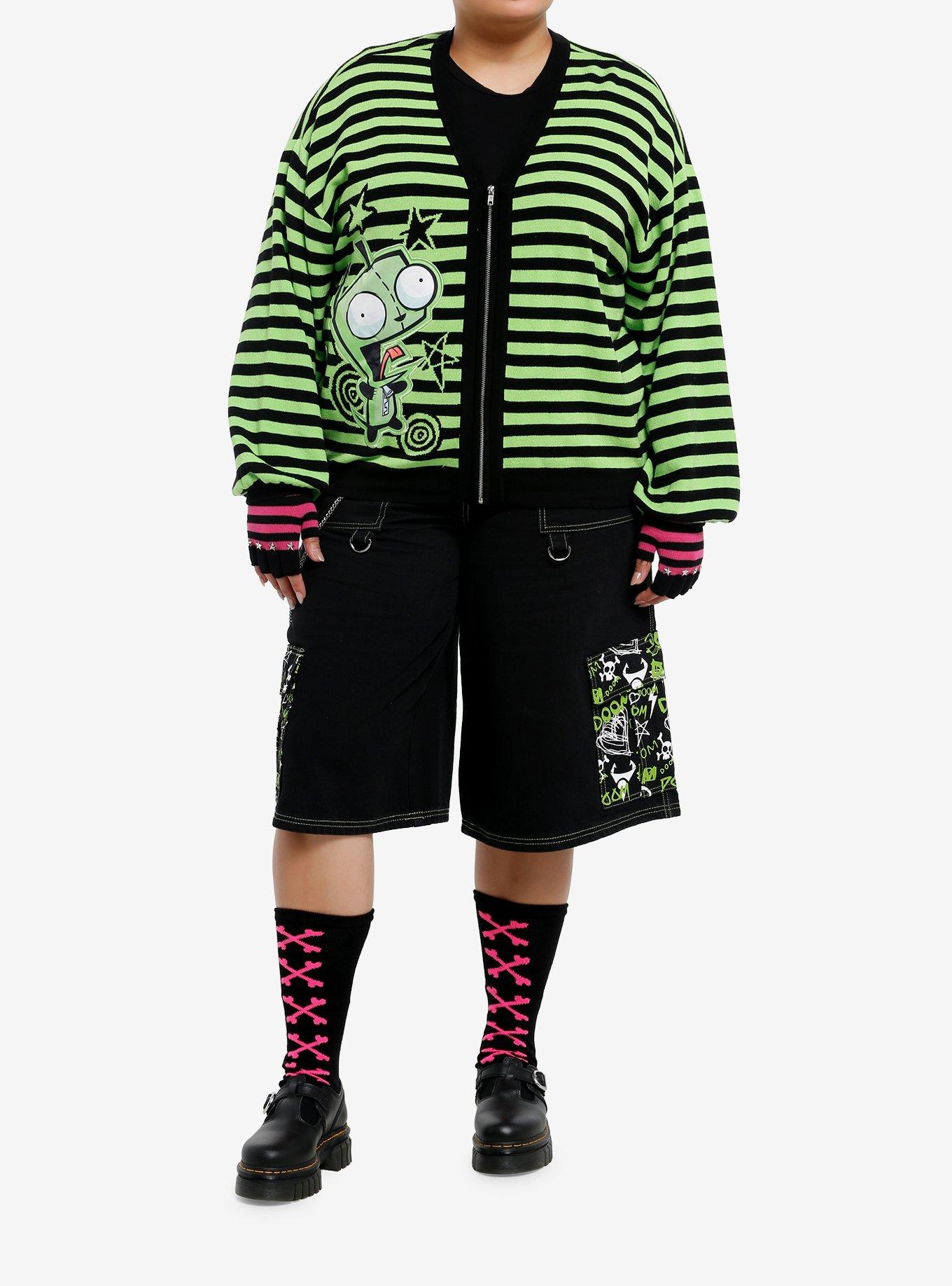 Invader Zim GIR Stripe Girls Zip-Up Cardigan, BLACK, alternate