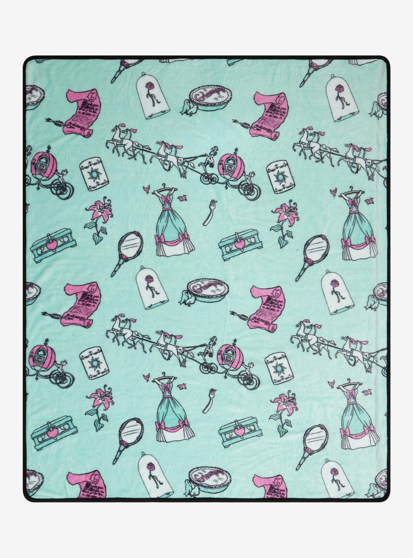 Disney Princess Icons Allover Print Teal Fleece Throw, , hi-res