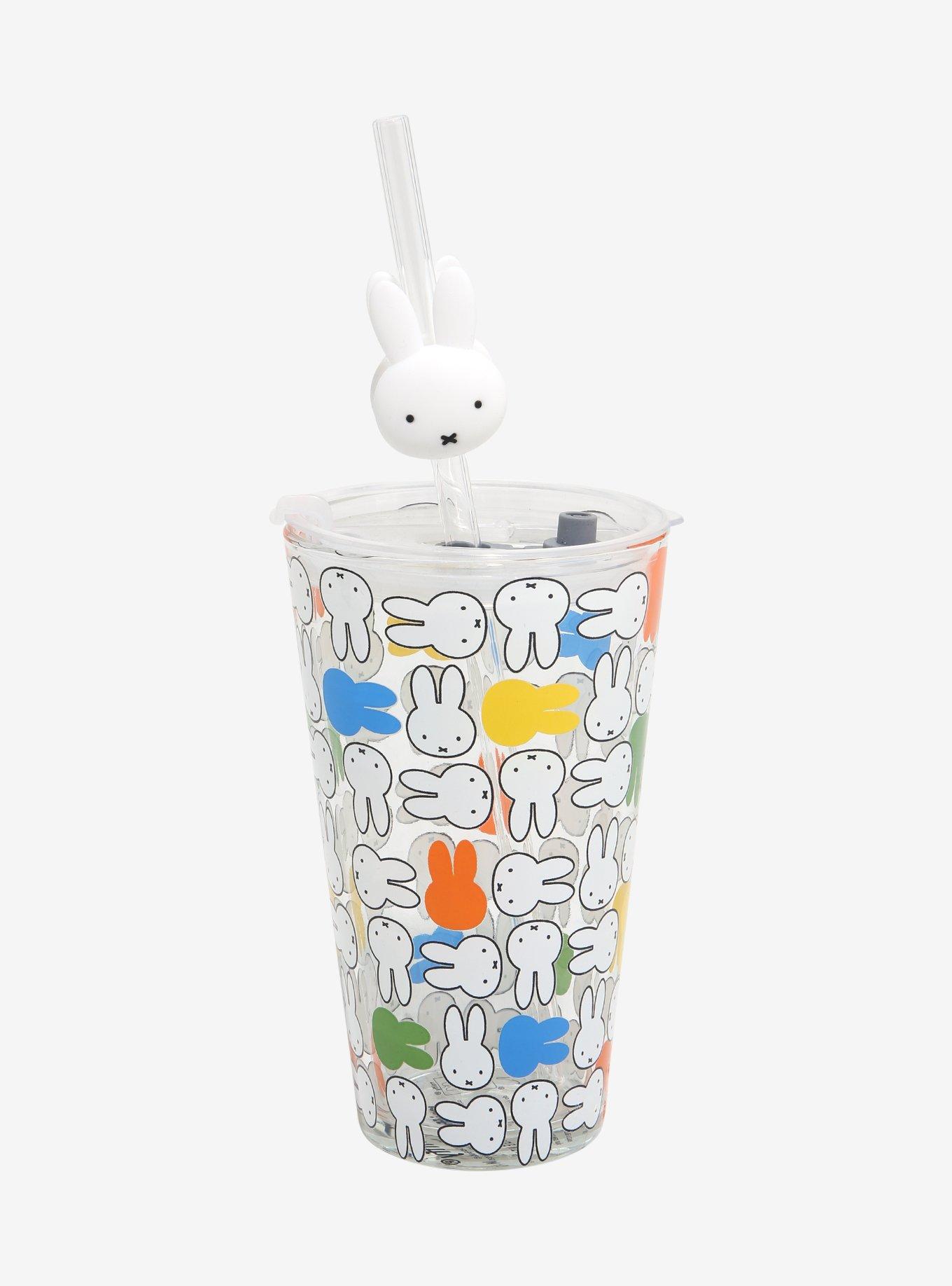 Miffy Faces Allover Print Glass Cup with Straw Charm, , hi-res
