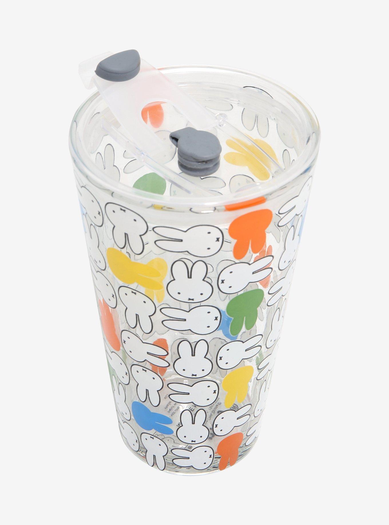 Miffy Faces Allover Print Glass Cup with Straw Charm, , alternate