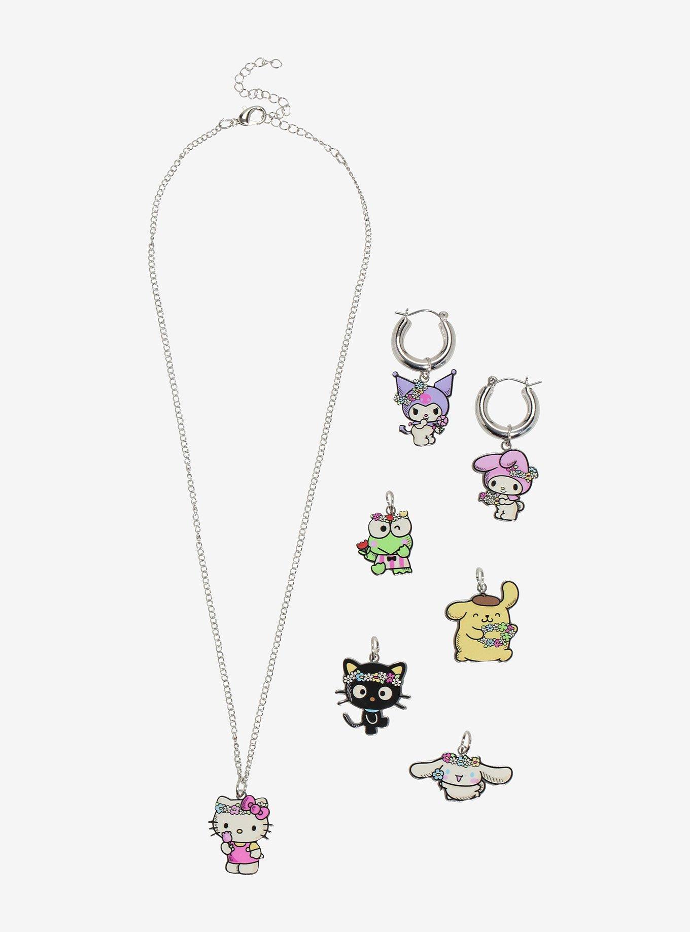 Sanrio Hello Kitty and Friends Flower Crown Interchangable Charm Necklace & Earring Set, , hi-res