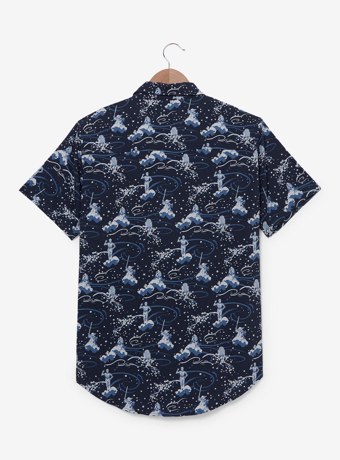Star Wars Characters Cherry Blossom Allover Print Woven Button-Up - BoxLunch Exclusive, NAVY, alternate