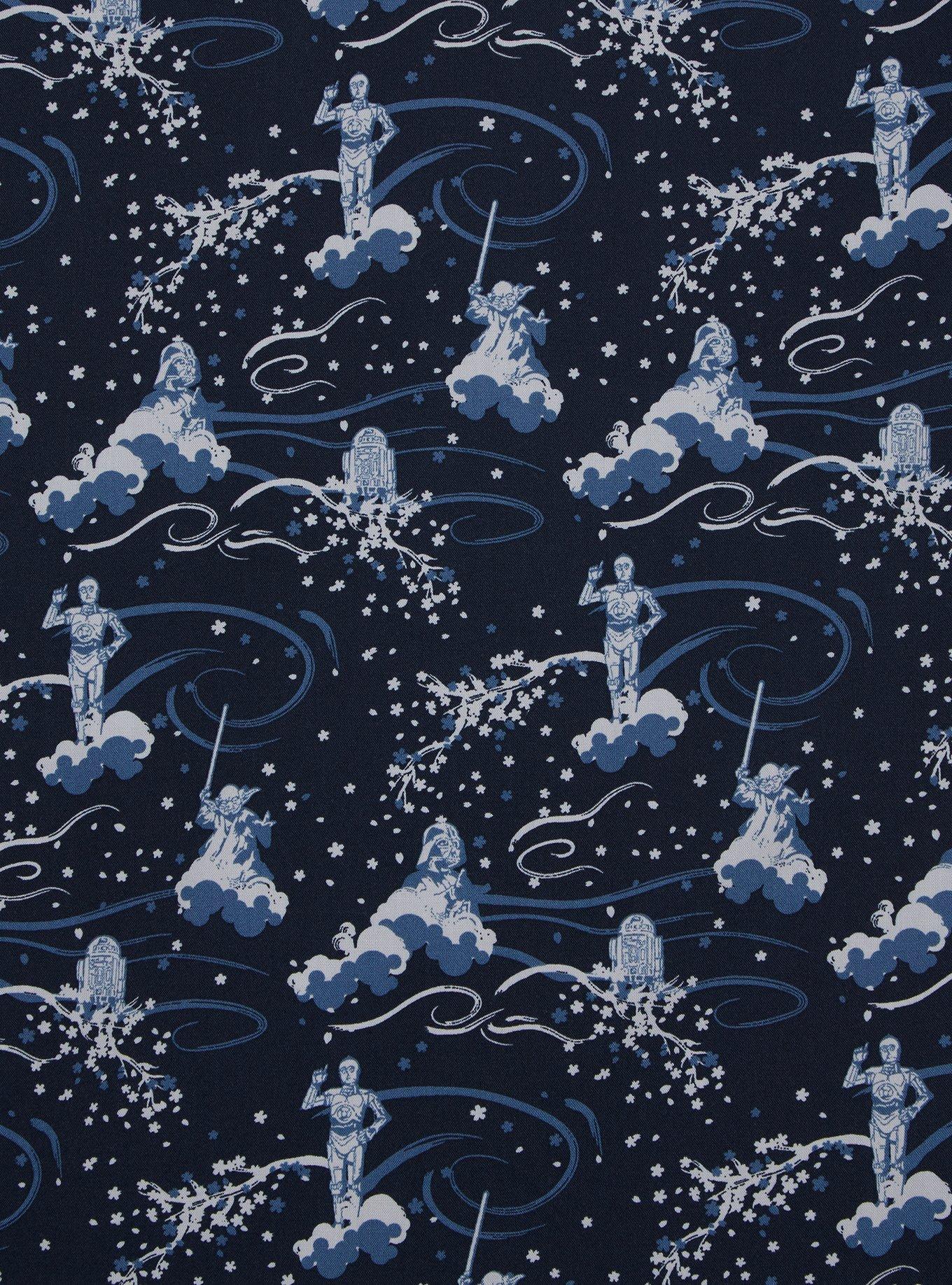 Star Wars Characters Cherry Blossom Allover Print Woven Button-Up - BoxLunch Exclusive, NAVY, alternate
