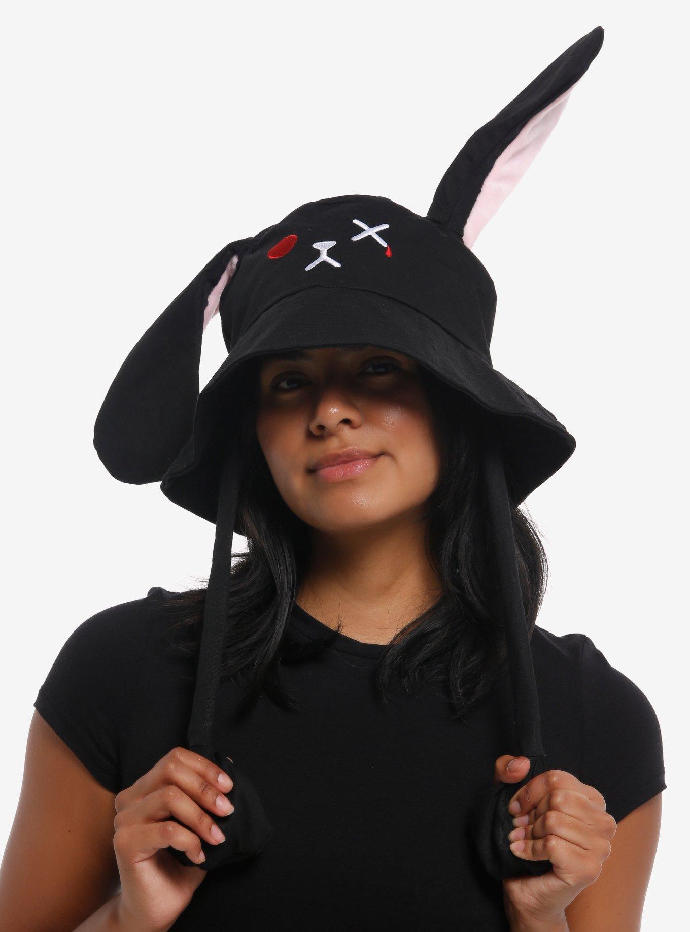 Black Creepy Bunny Bucket Hat With Moveable Ears, , hi-res