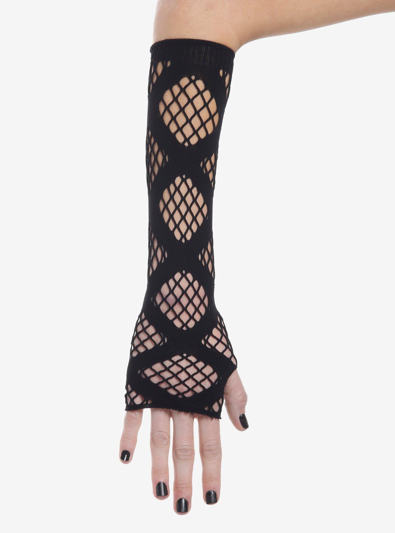 Black Geometric Fishnet Arm Warmers, , hi-res