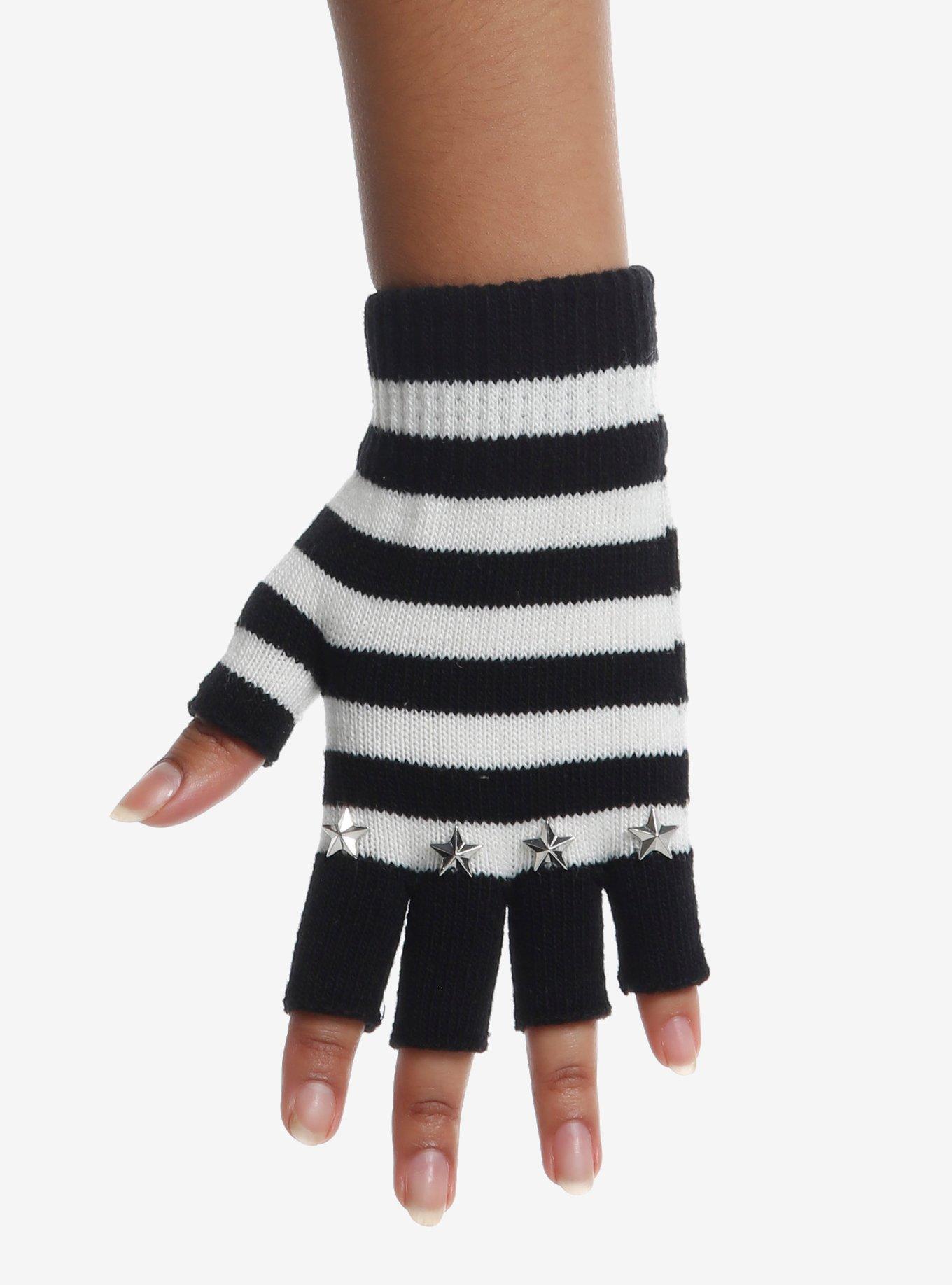 Black & White Star Studs Fingerless Gloves, , hi-res