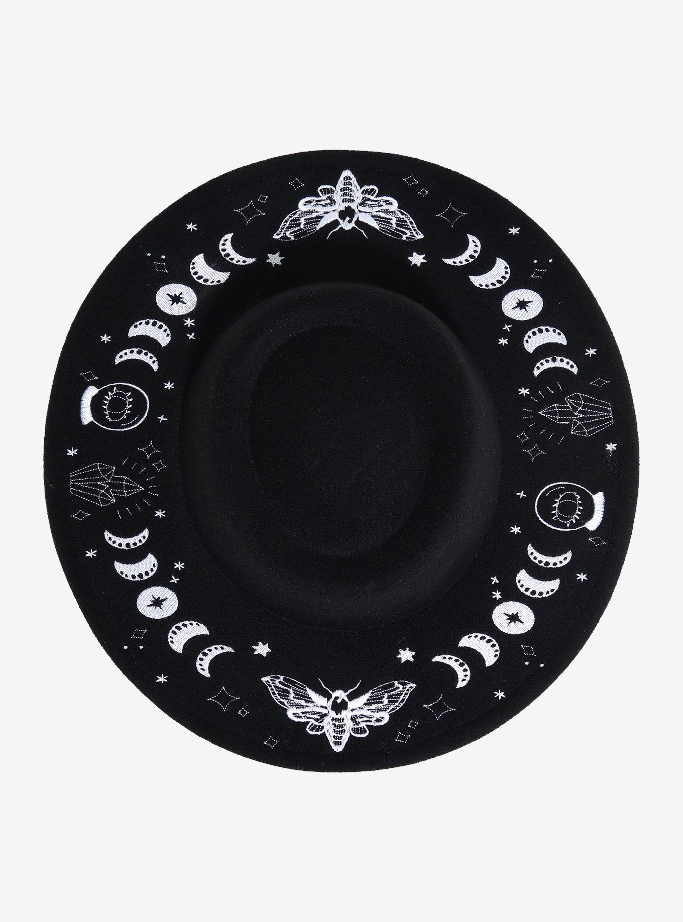 Black Celestial Moth Wide Brim Hat, , alternate