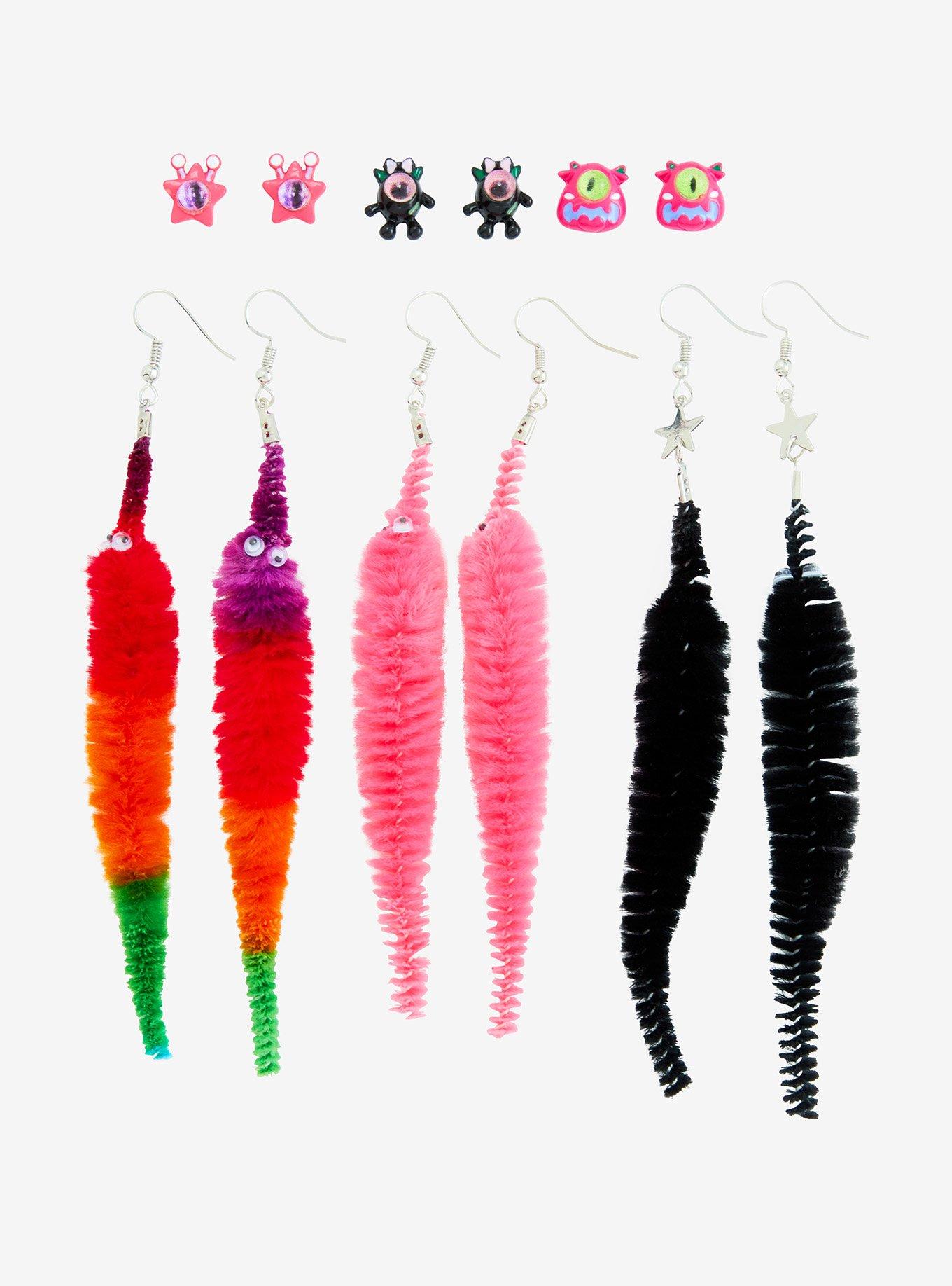Monster Fuzzy Worm Earring Set, , hi-res