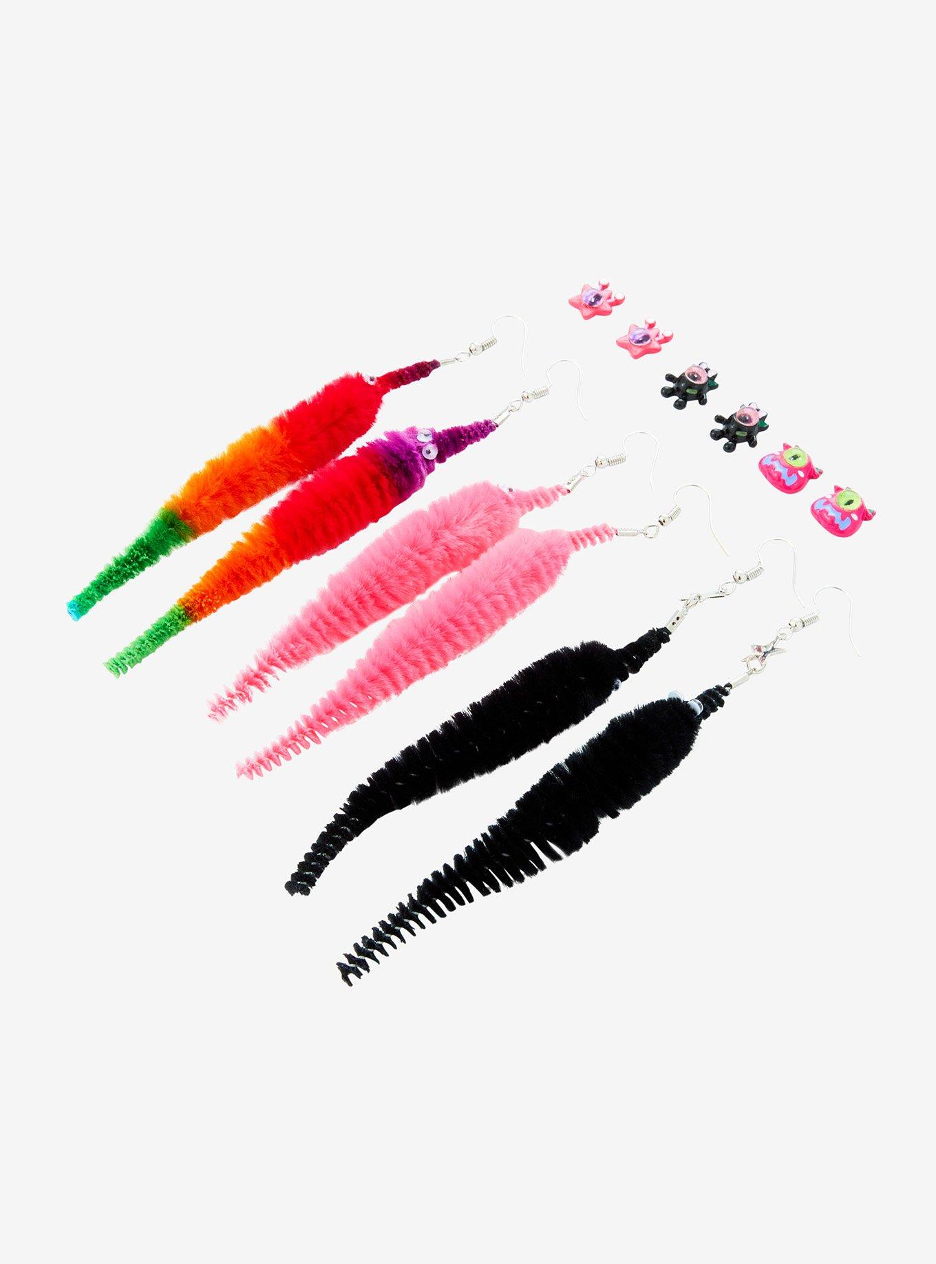 Monster Fuzzy Worm Earring Set, , alternate