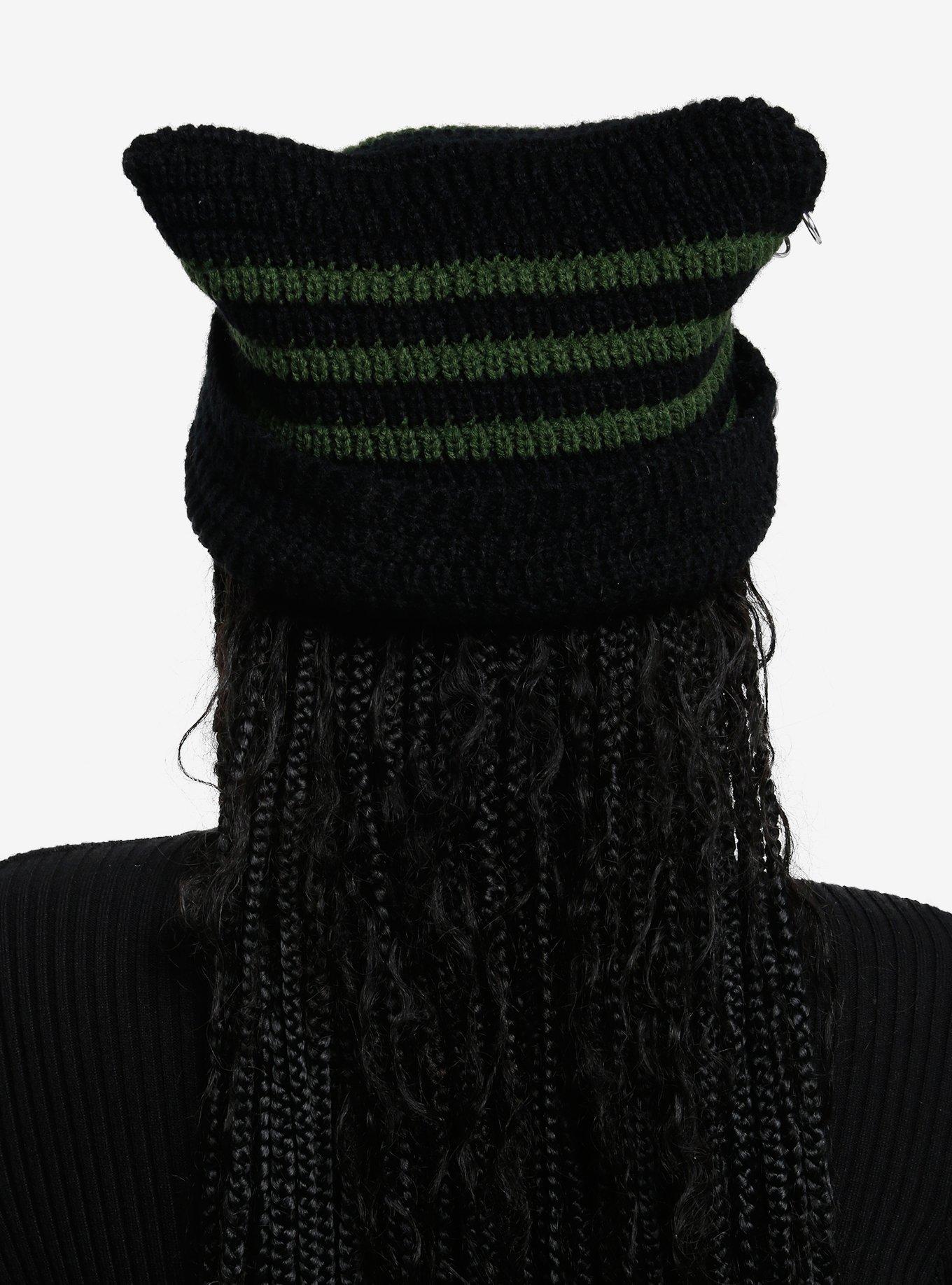 Black & Green Stripe Pierced Ear Beanie, , hi-res