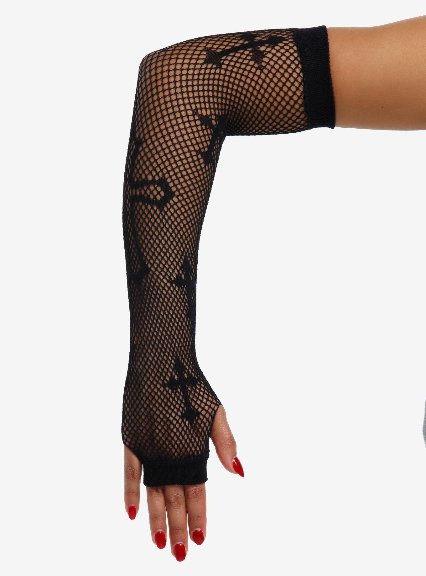 Black Fishnet Cross Arm Warmers, , hi-res