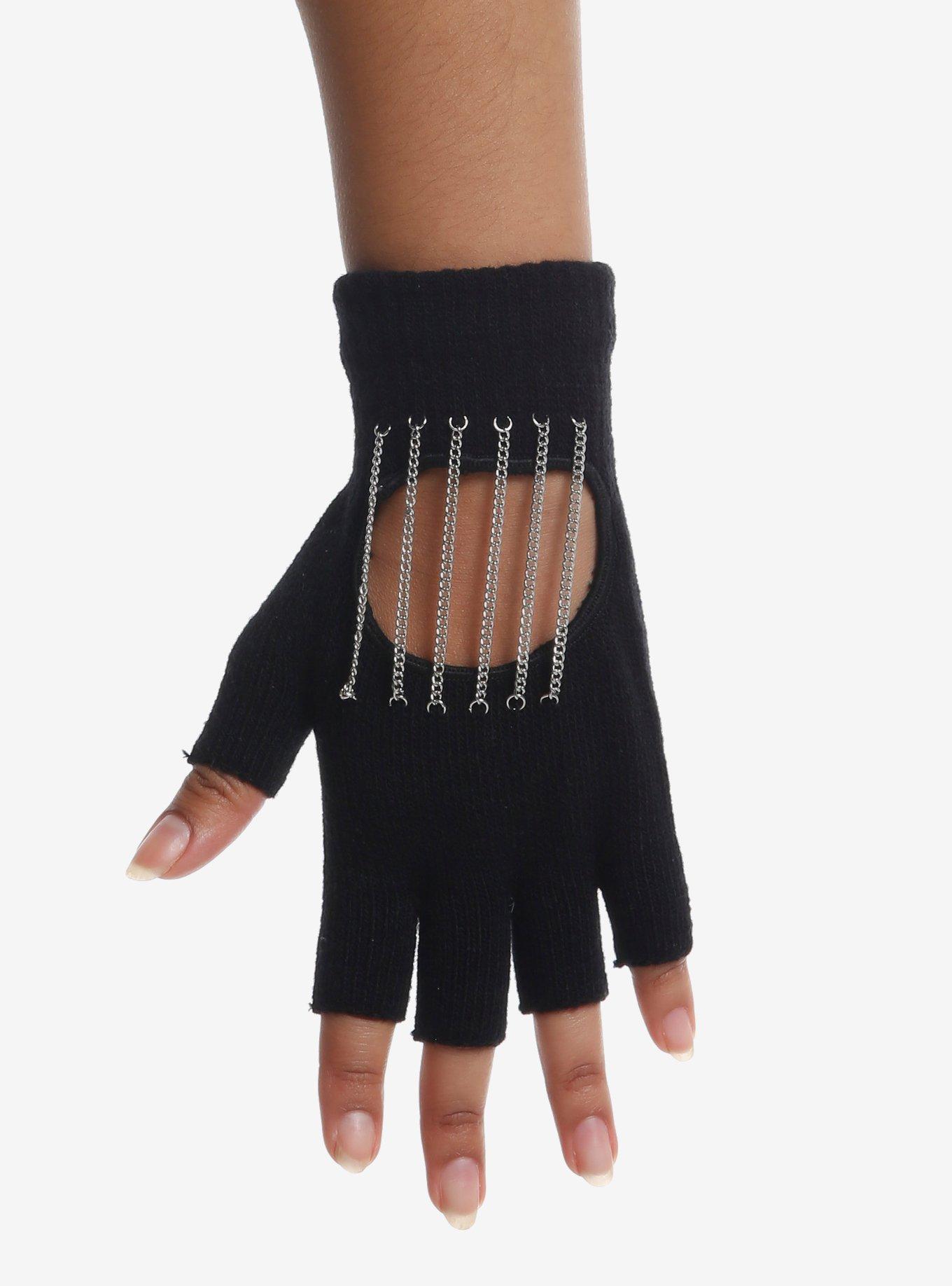 Chain Cut-Out Fingerless Gloves, , hi-res