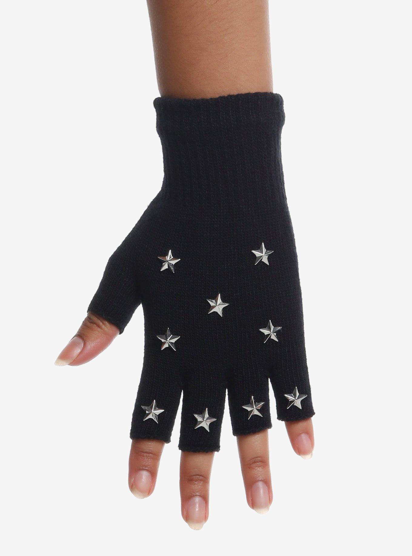 Star Stud Black Fingerless Gloves, , hi-res