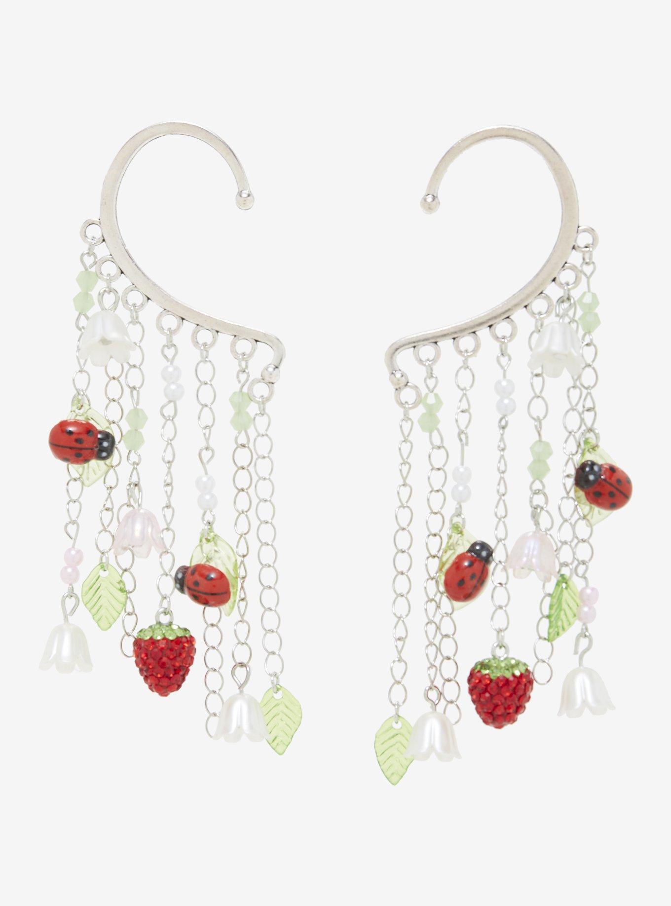 Thorn & Fable Ladybug Strawberry Ear Cuff Set, , hi-res