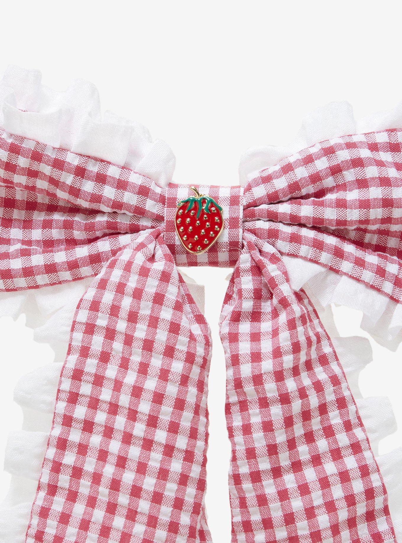 Sweet Society Strawberry Gingham Ruffle Hair Bow, , alternate