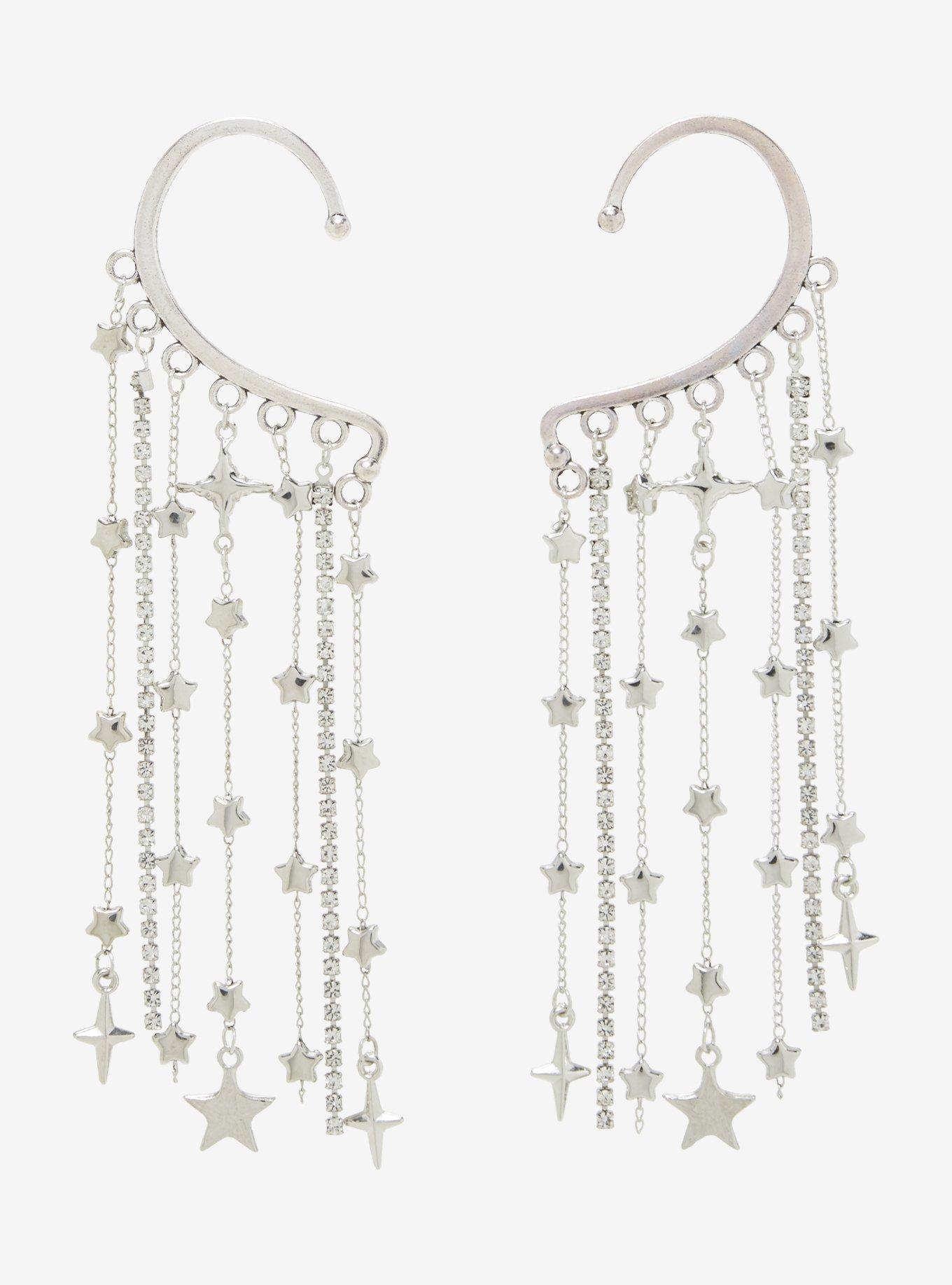 Cosmic Aura Star Drops Chain Ear Cuff Set, , hi-res