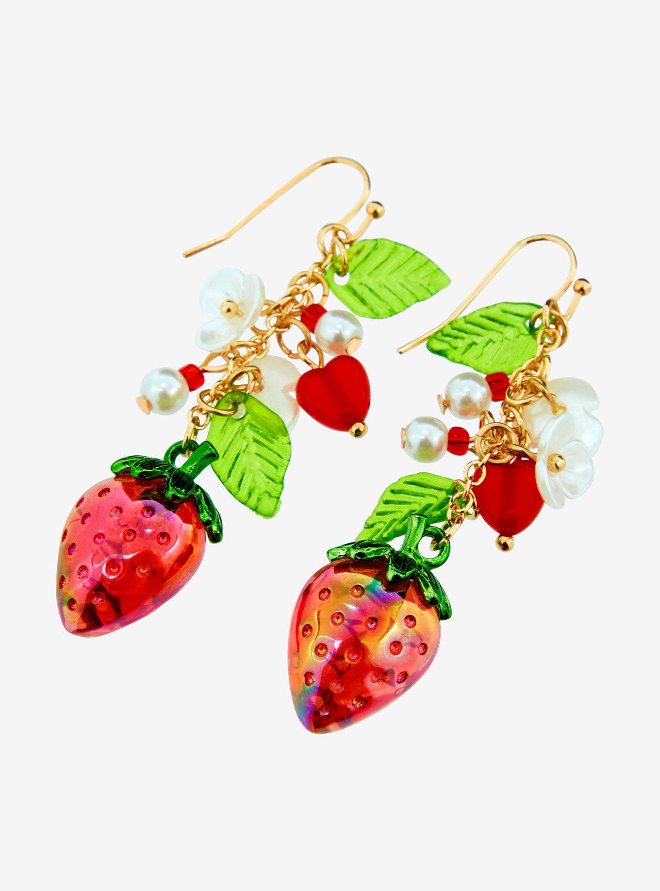 Thorn & Fable Strawberry Flower Drop Earrings, , alternate