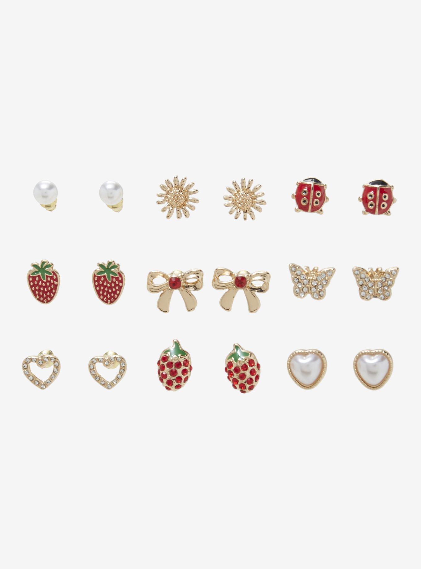 Sweet Society Strawberry Ladybug Stud Earring Set, , hi-res