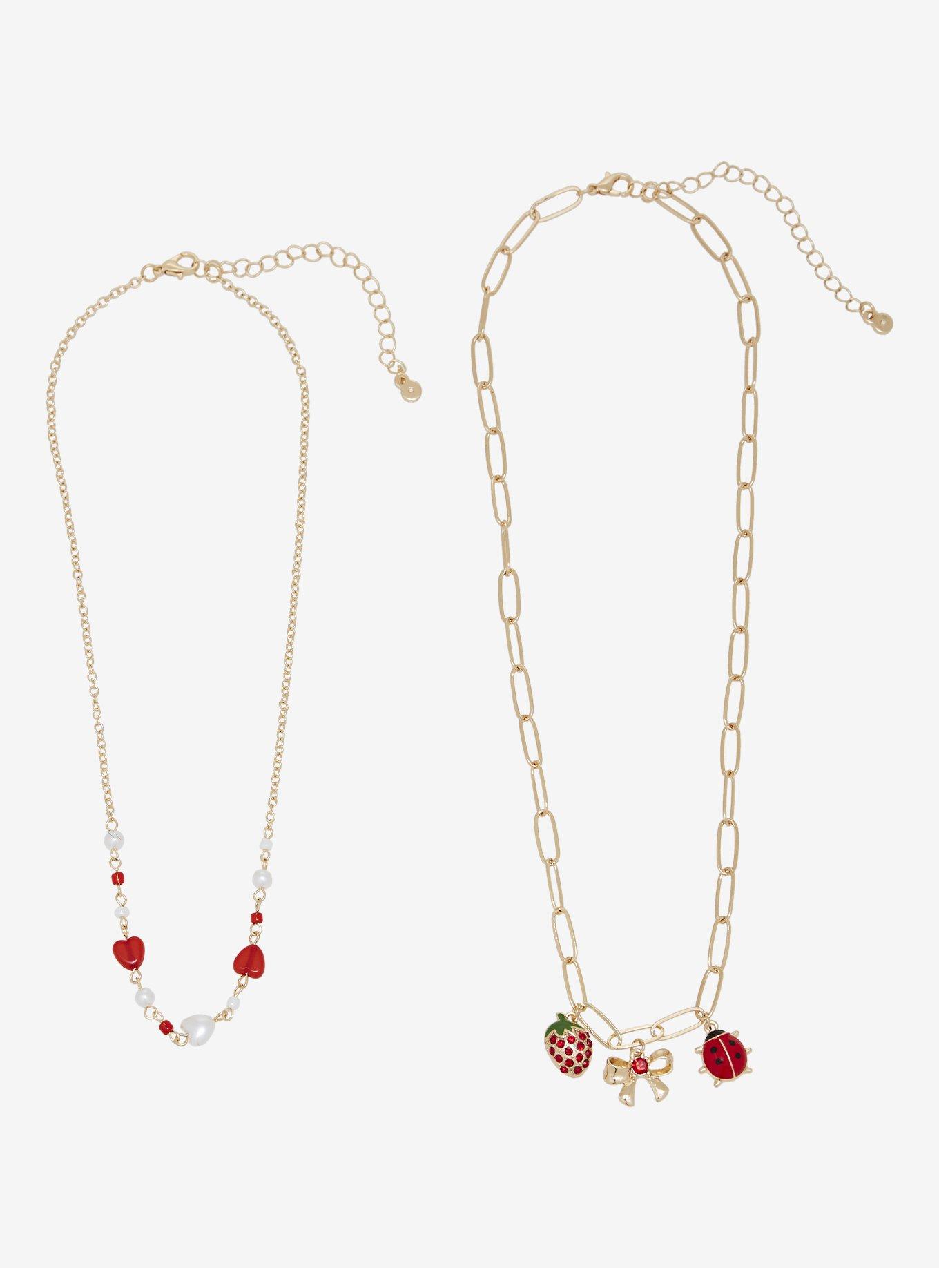Sweet Society Strawberry Ladybug Necklace Set, , hi-res