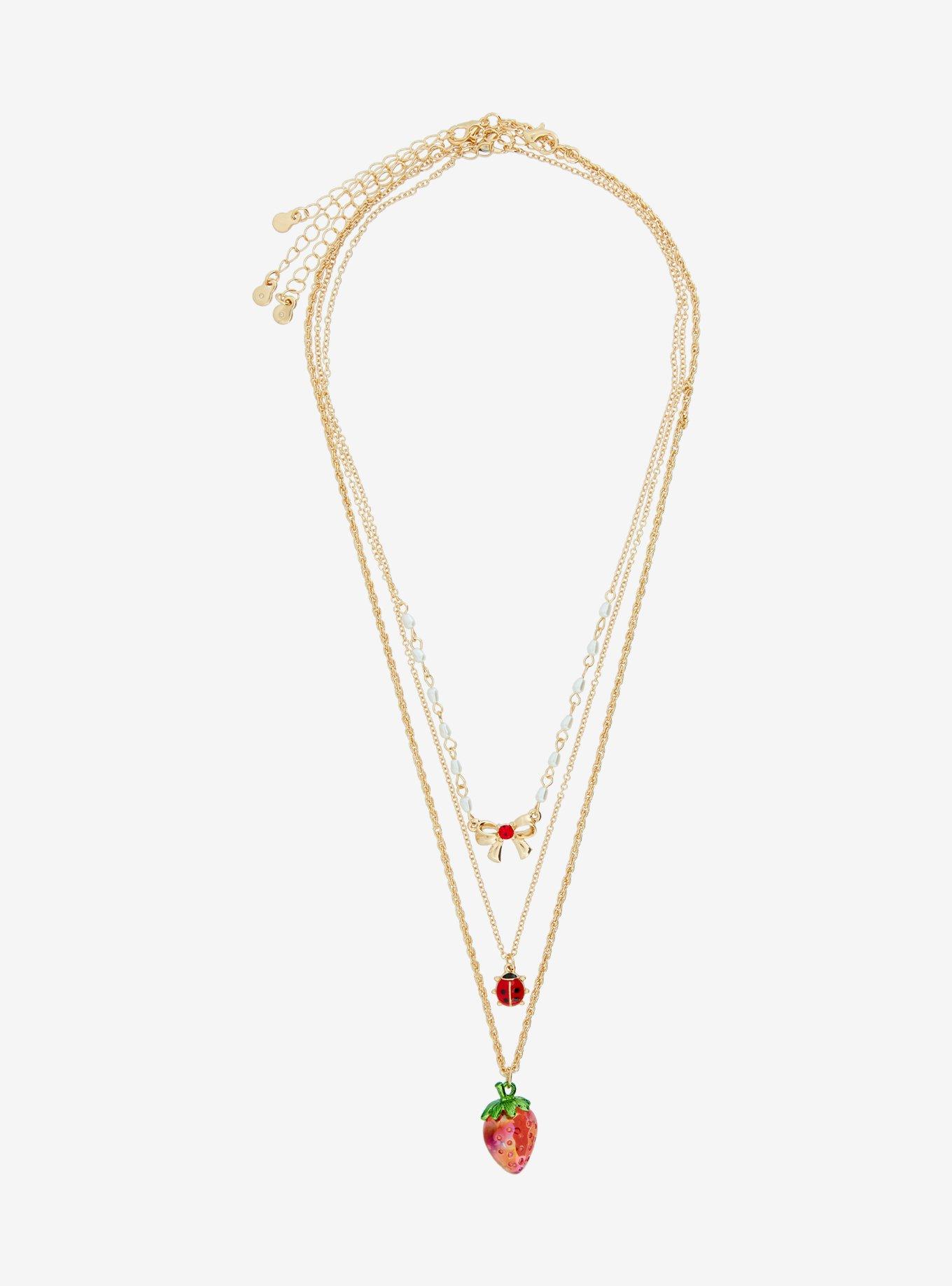 Sweet Society Strawberry Bow Ladybug Necklace Set