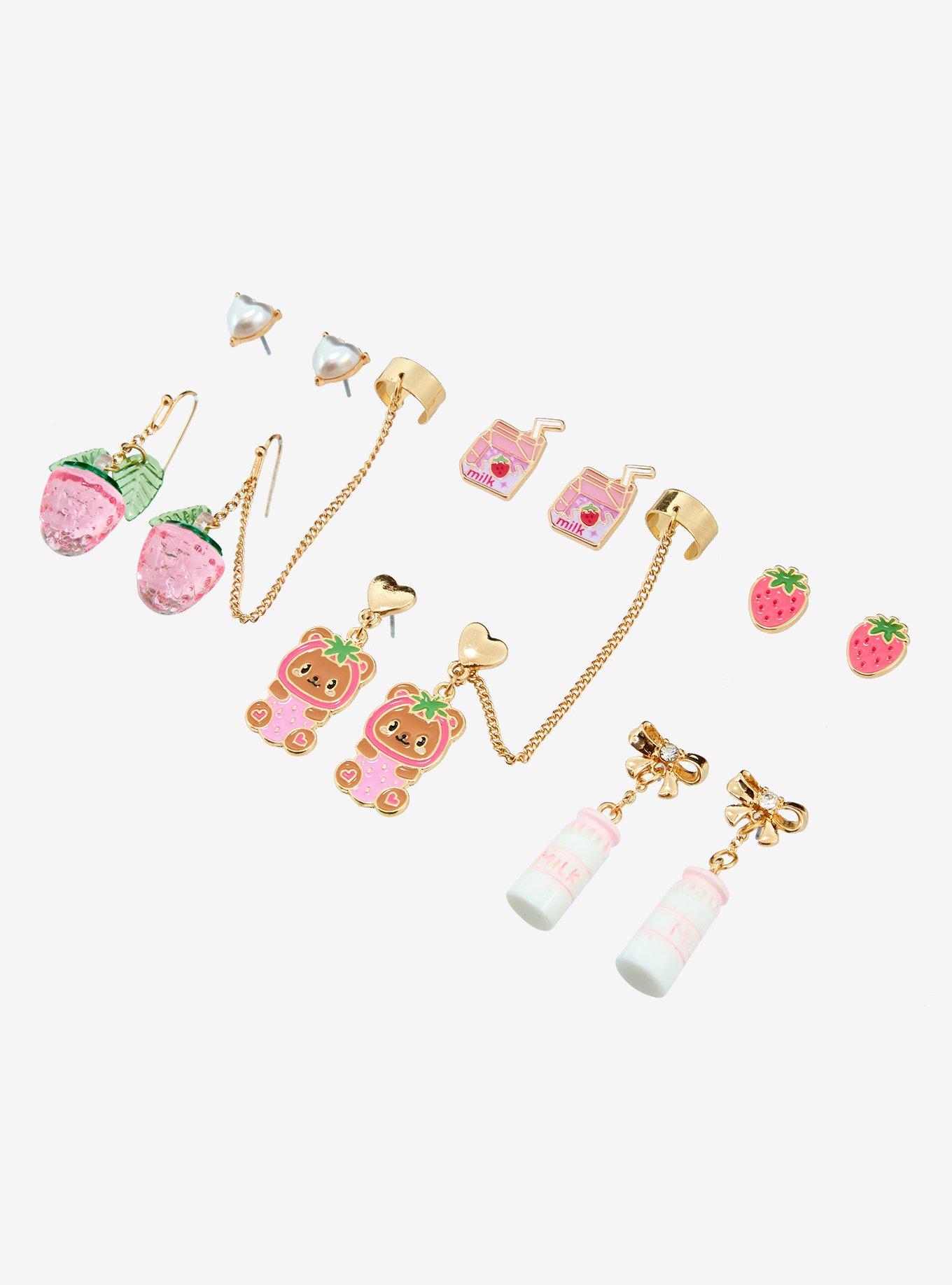 Sweet Society Strawberry Milk Bear Earring Set, , alternate