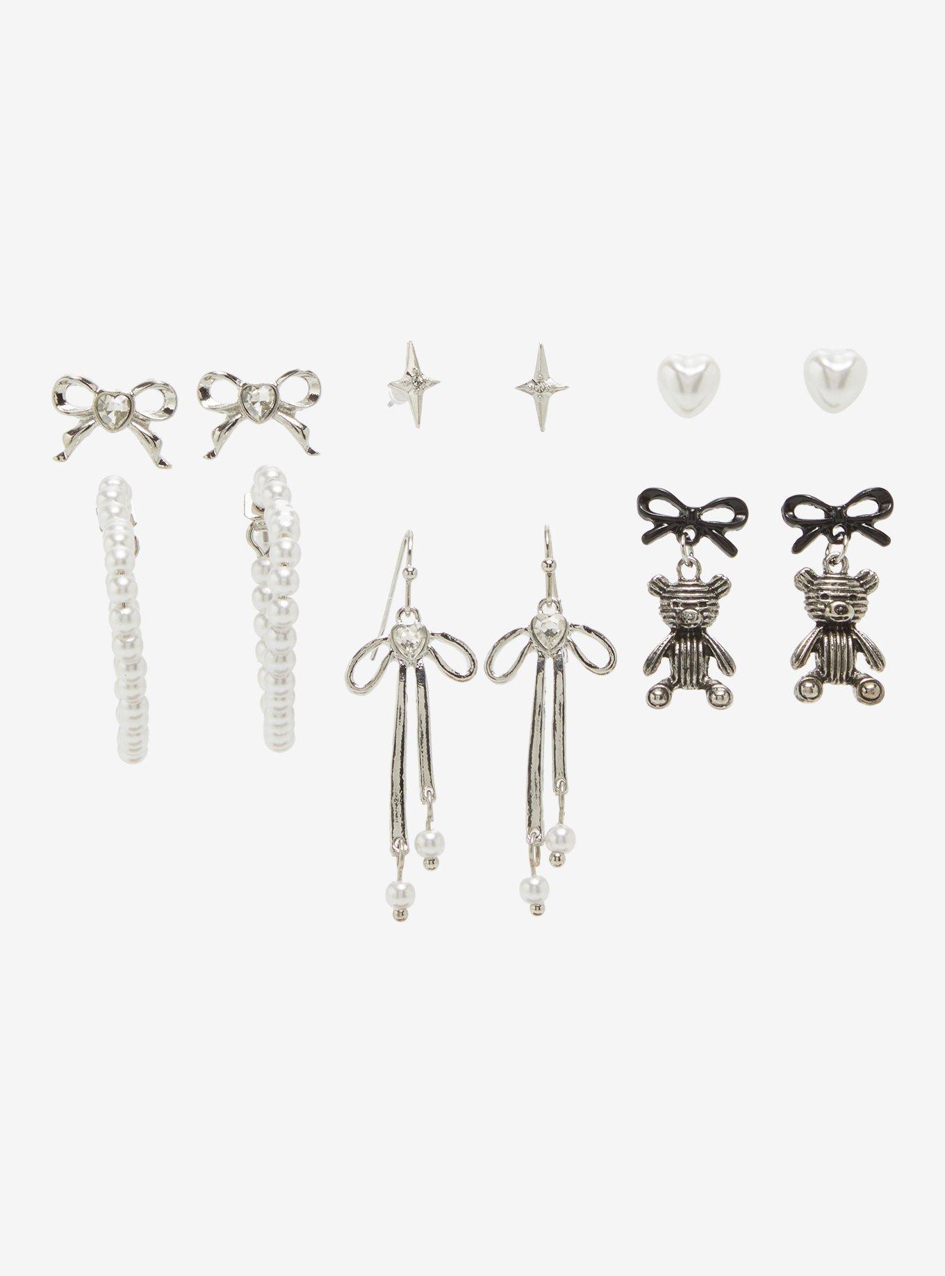 Sweet Society Teddy Bear Bow Heart Earring Set, , alternate