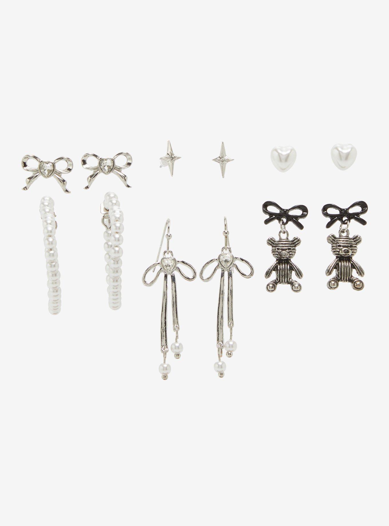 Sweet Society Teddy Bear Bow Heart Earring Set, , hi-res