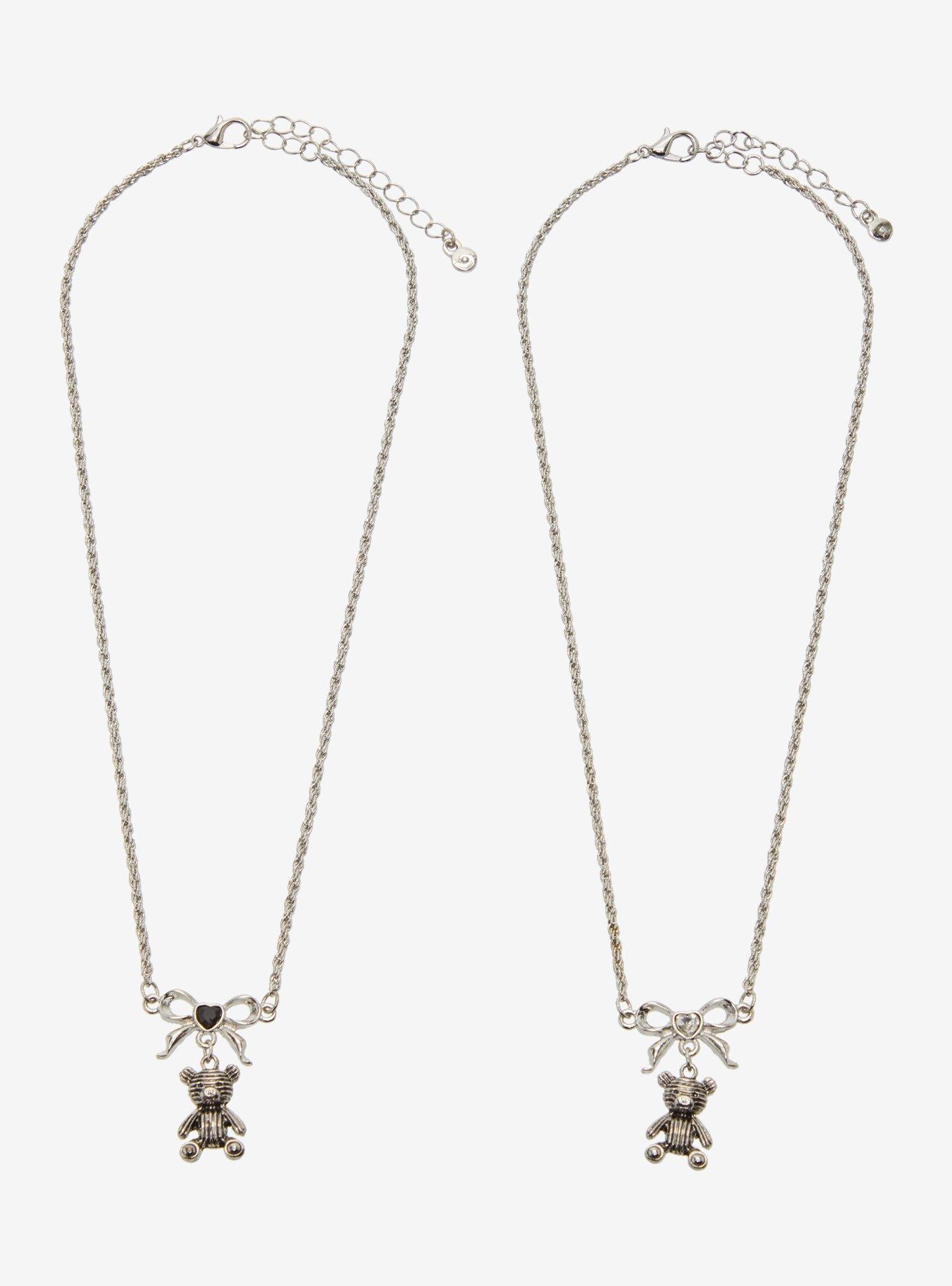 Sweet Society Teddy Bear Ribbon Best Friend Necklace Set, , hi-res