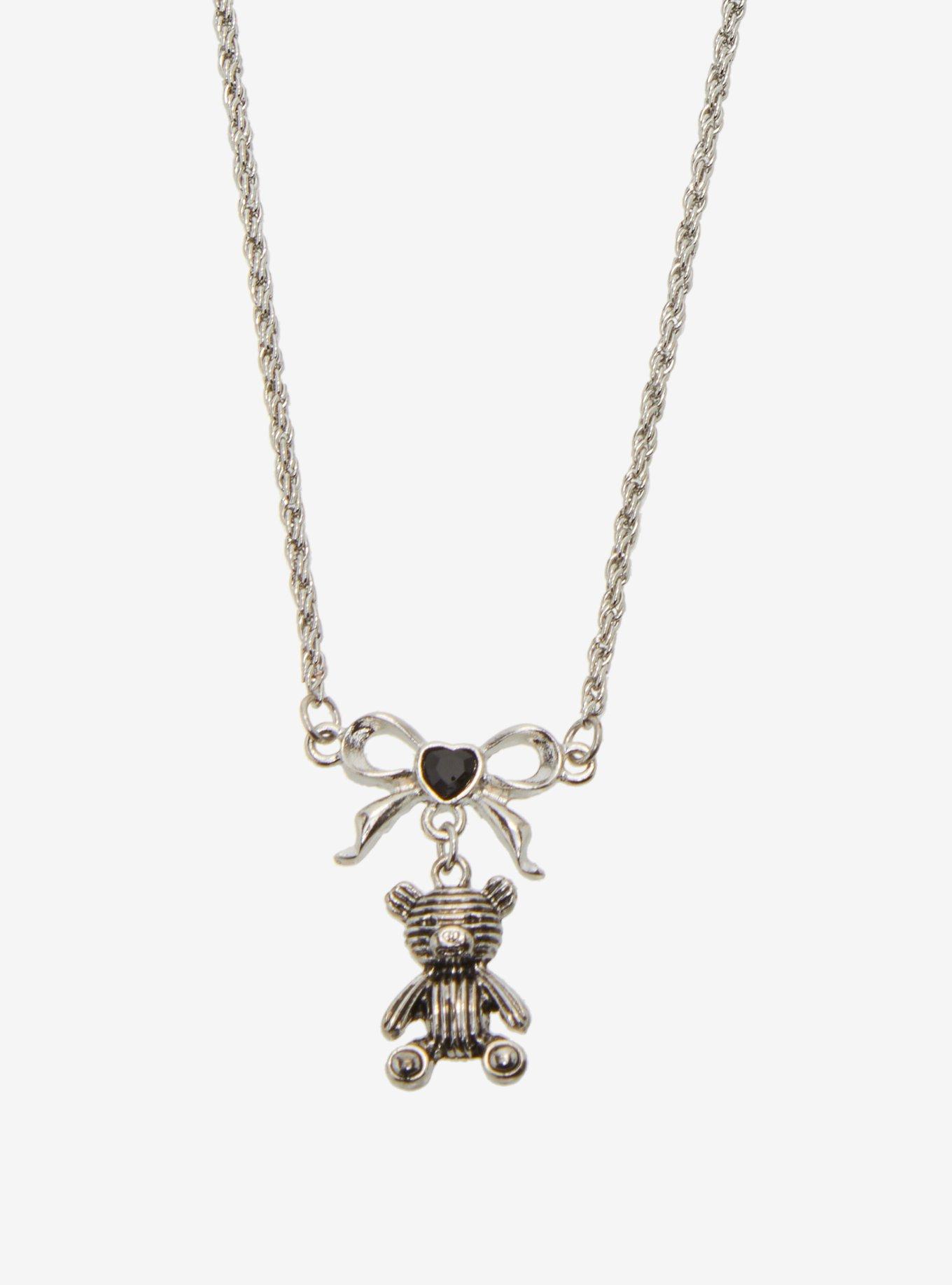 Sweet Society Teddy Bear Ribbon Best Friend Necklace Set, , alternate