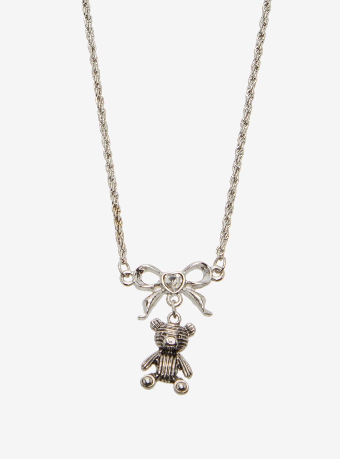 Sweet Society Teddy Bear Ribbon Best Friend Necklace Set, , alternate