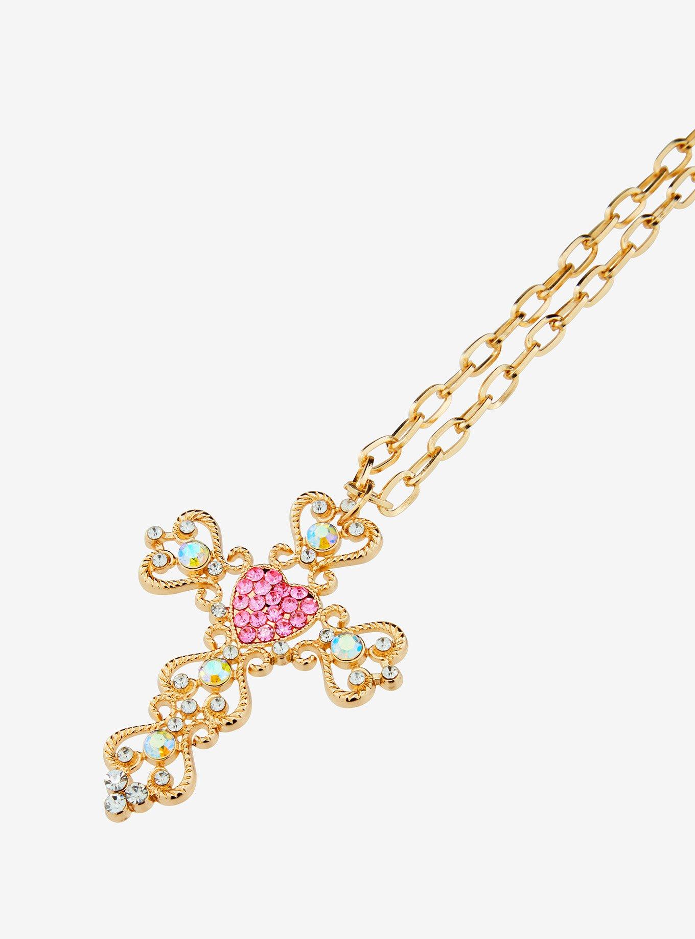 Sweet Society Gold Bling Cross Necklace, , alternate