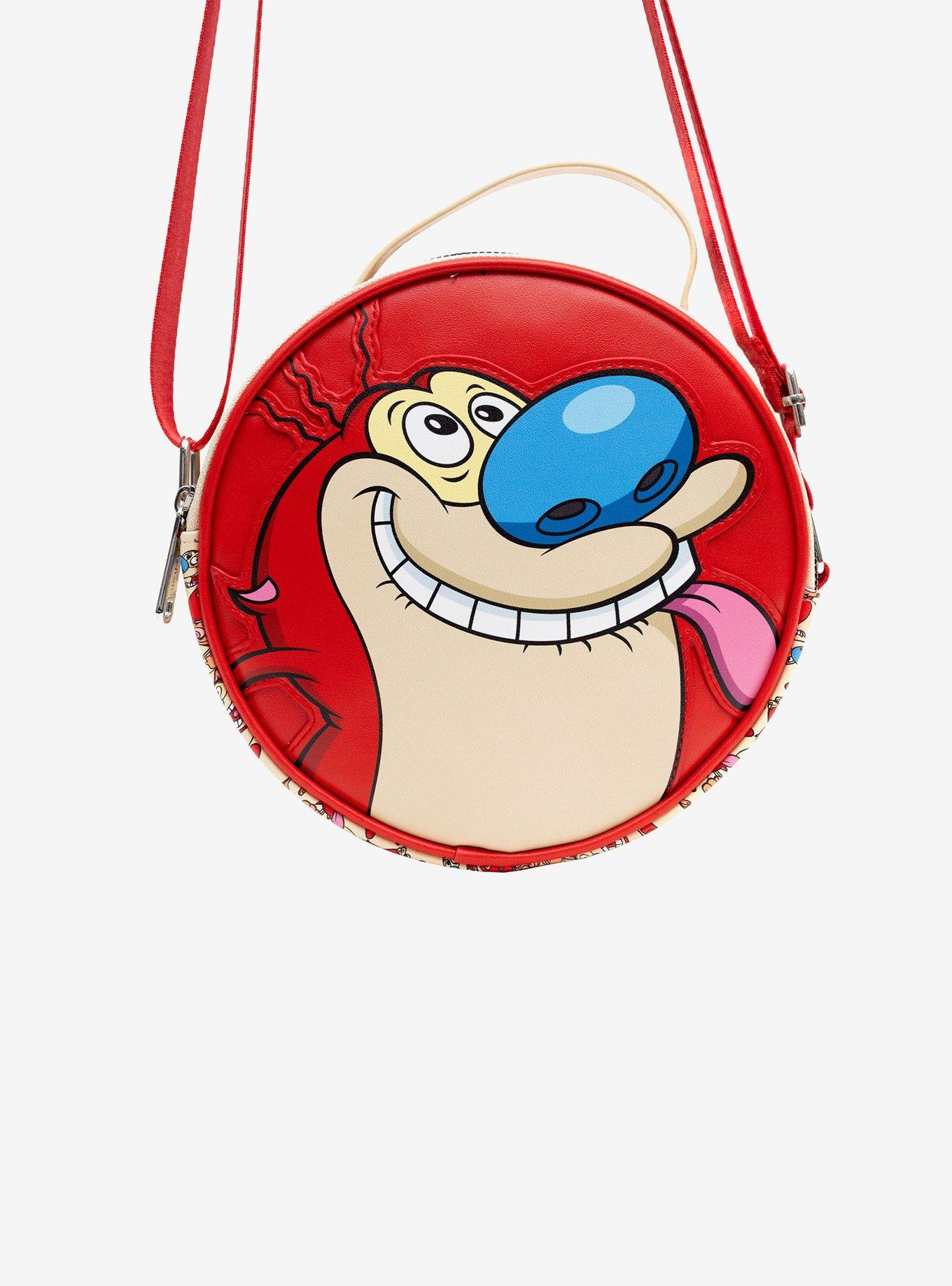 Ren and Stimpy Face Close Up Round Crossbody Bag, , alternate