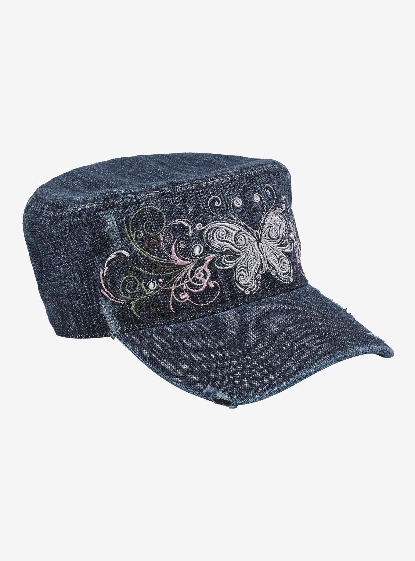 Y2K Butterfly Denim Cadet Hat, , hi-res