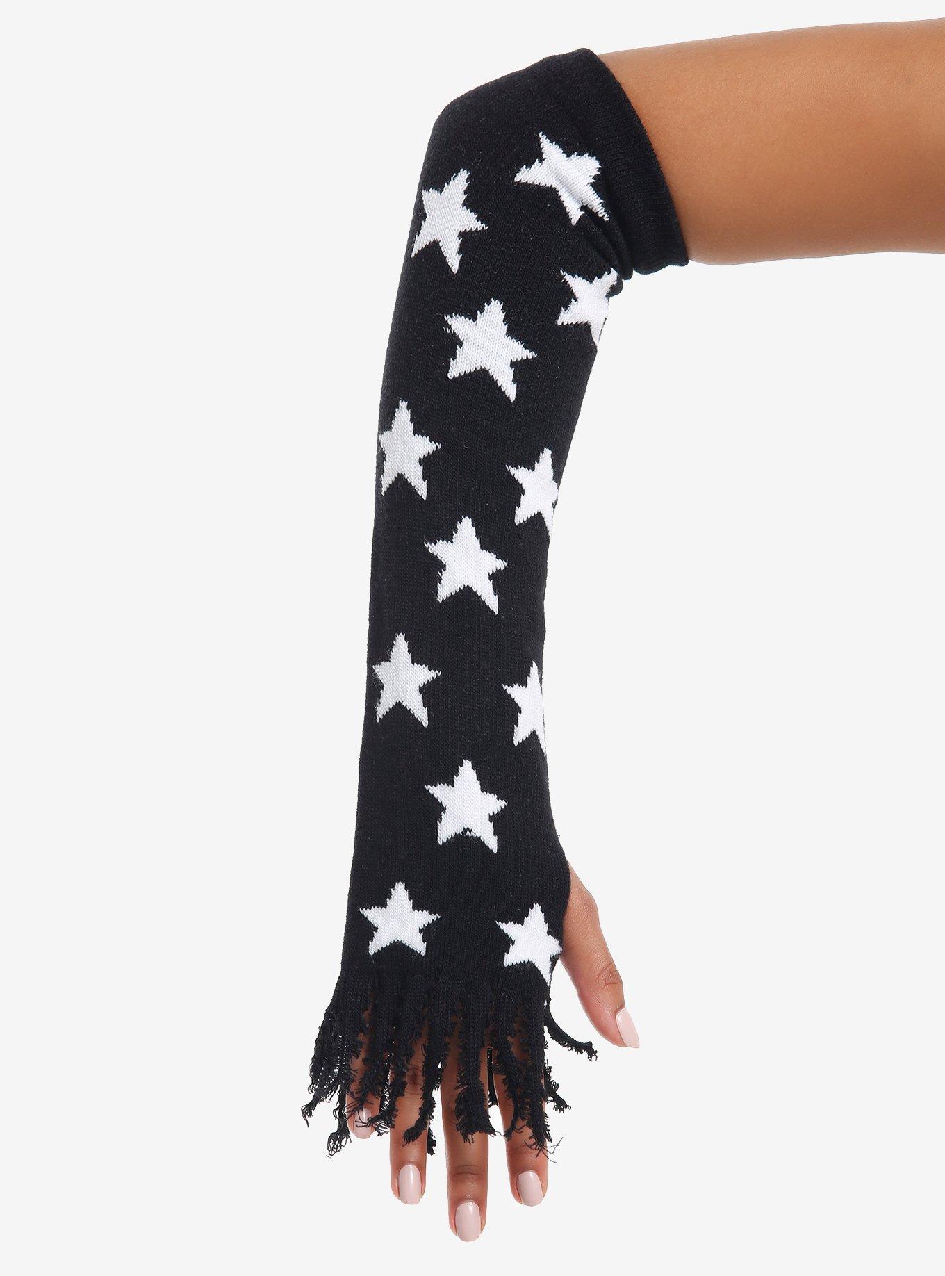 Black & White Star Frayed Arm Warmers, , hi-res