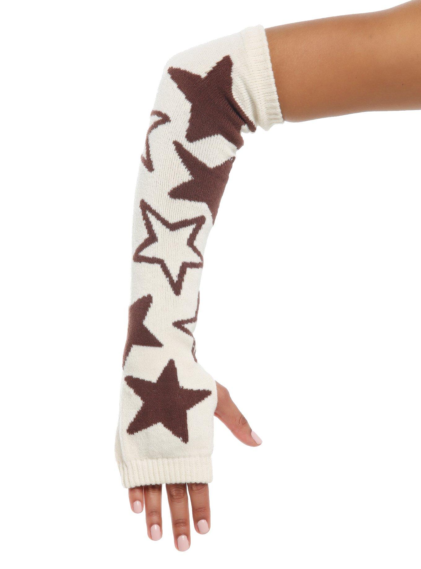 Cream & Brown Star Arm Warmers, , hi-res