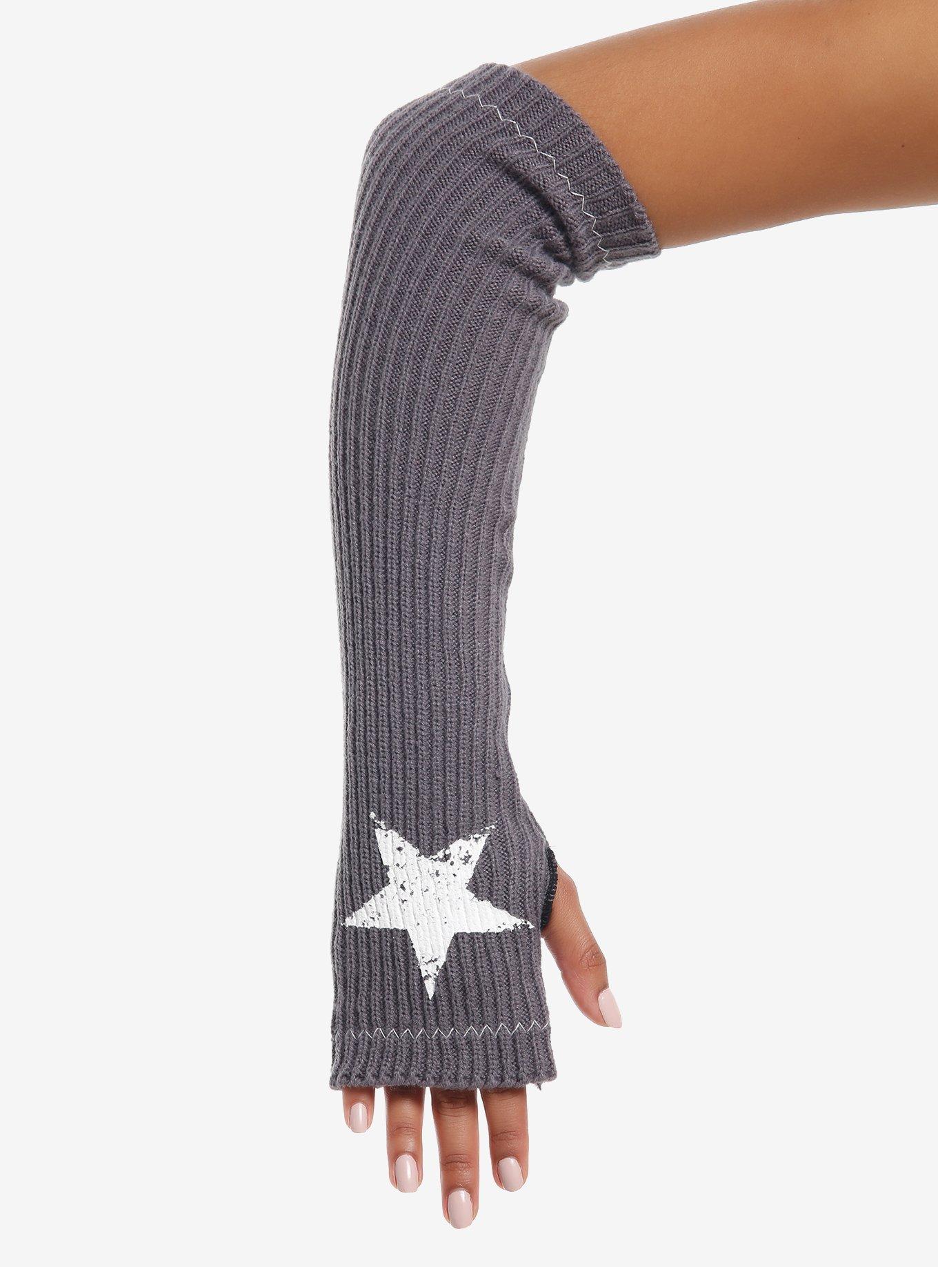 Grey Faded White Star Ribbed Arm Warmers, , hi-res