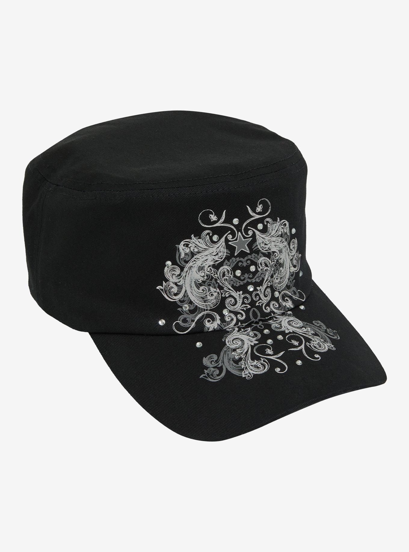 Black Filigree Stud Cadet Hat, , hi-res