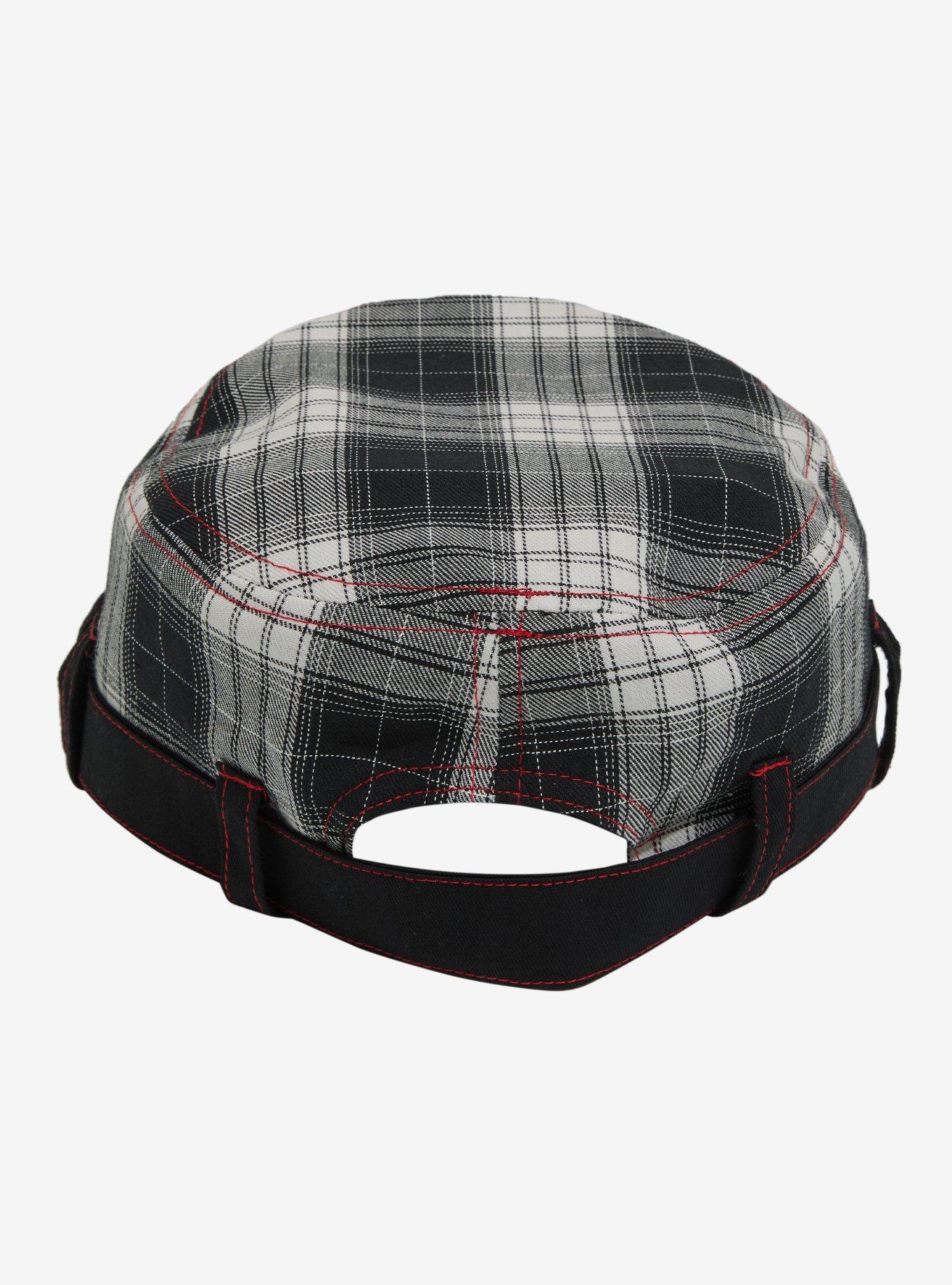 Black Plaid & Red Stitch Star Buckle Cadet Hat, , alternate