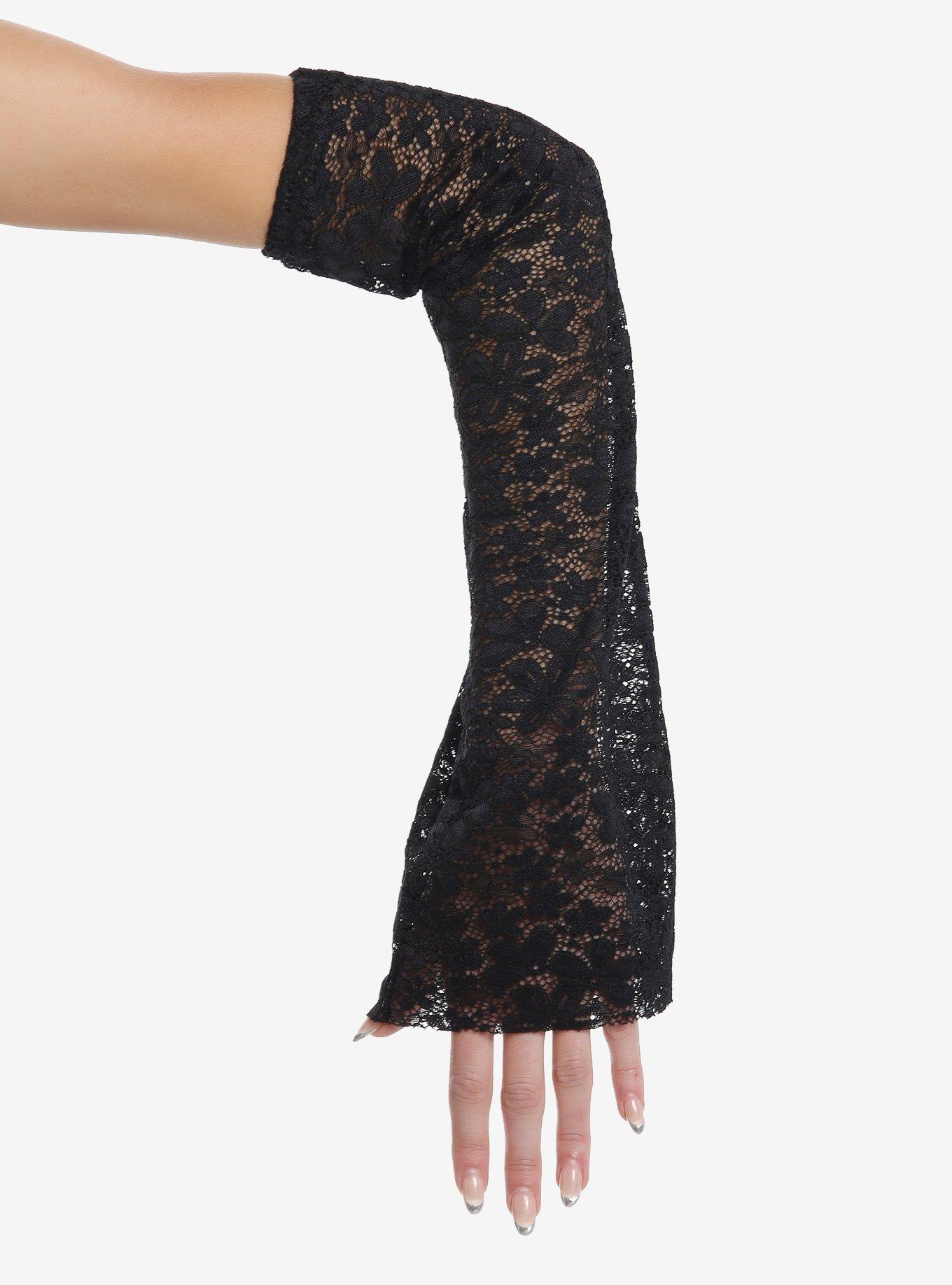 Black Lace Flared Arm Warmers, , hi-res